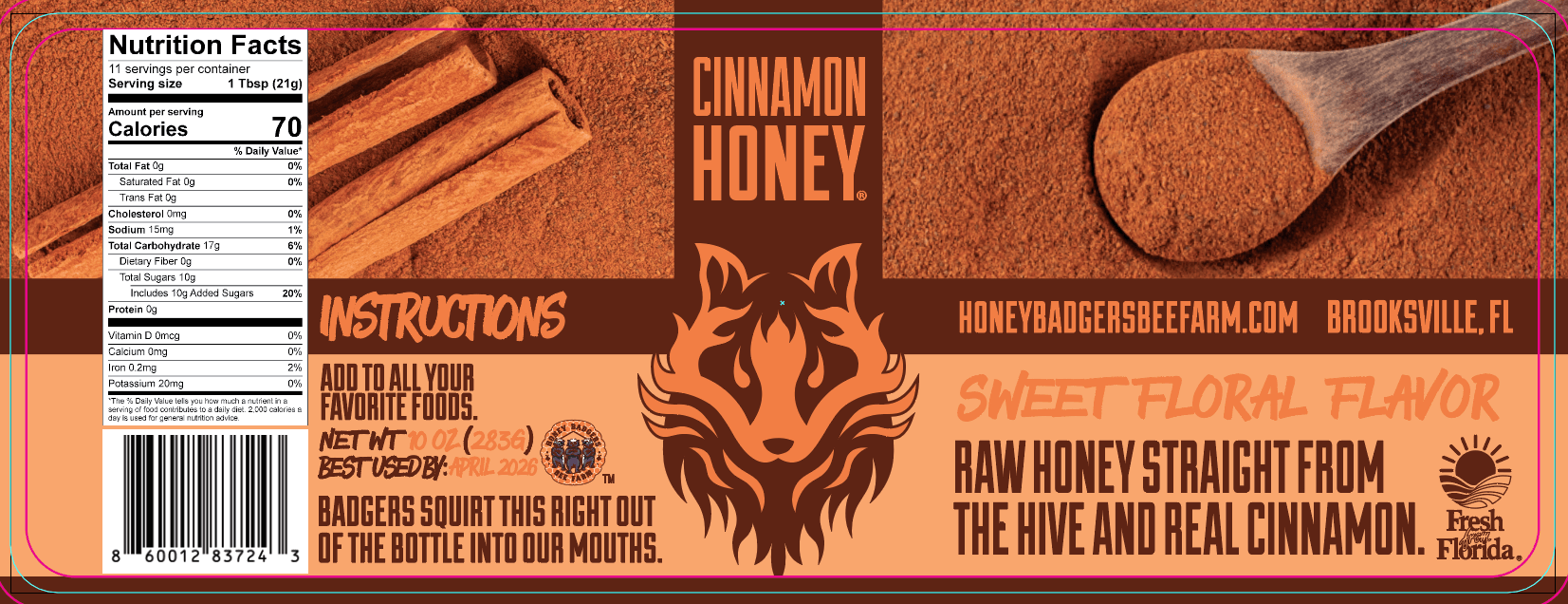 Honey Badgers Bee Farm Honey Cinnamon Honey