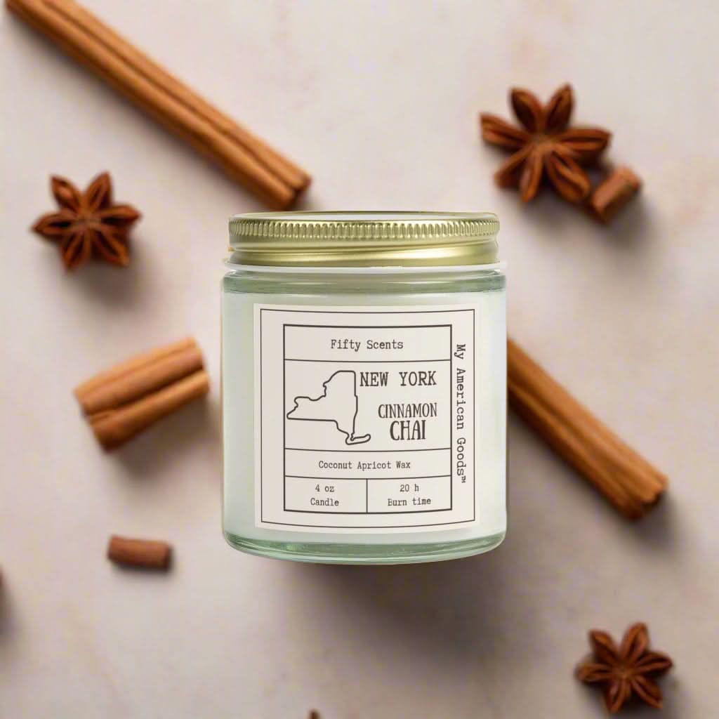 New York - Cinnamon Chai Scented Candle - Coconut Apricot Wax - My American Goods