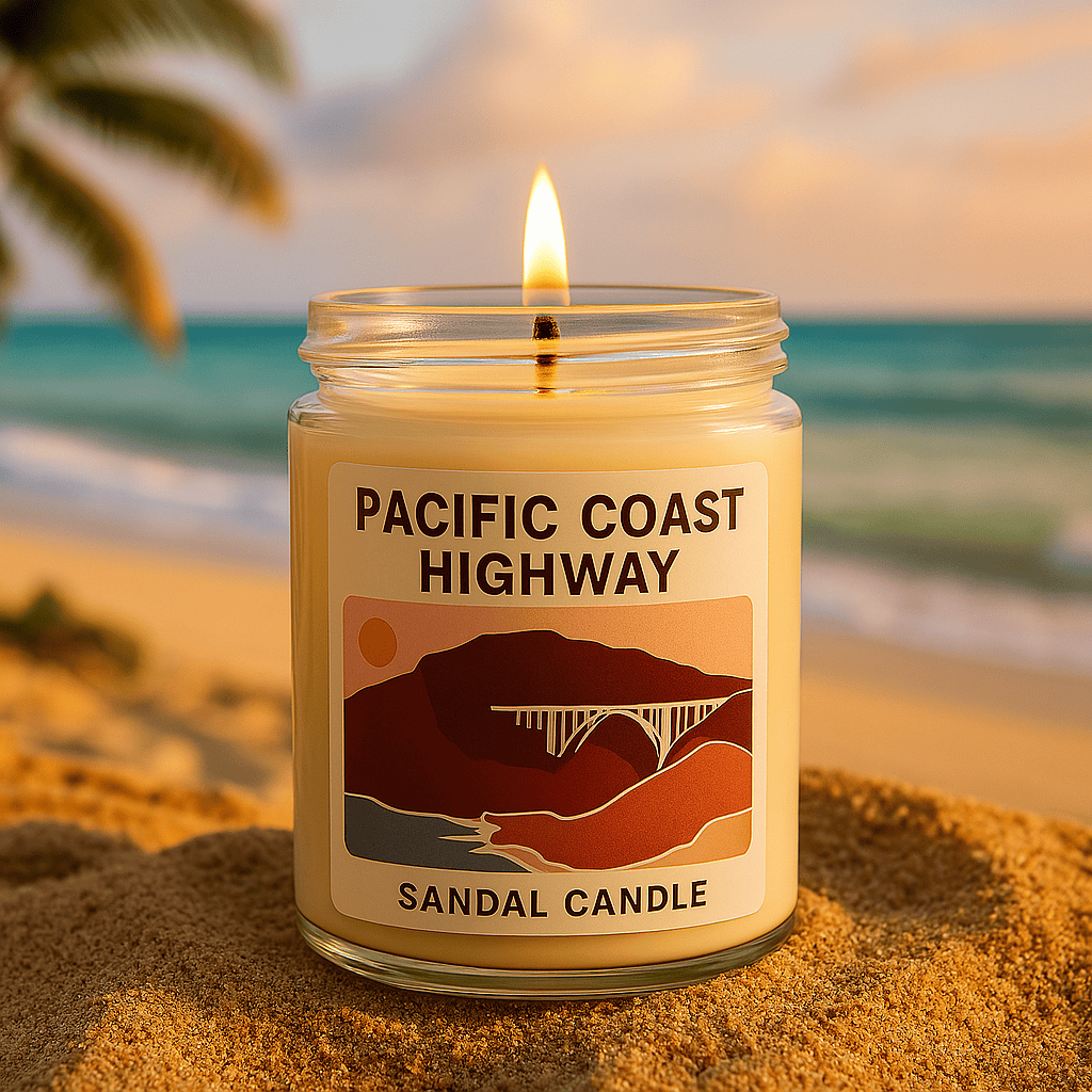 Pacific Coast Highway – Scented Candle, 9 oz Jar, Cedar, Smoke & Spiced Orange - My American Goods