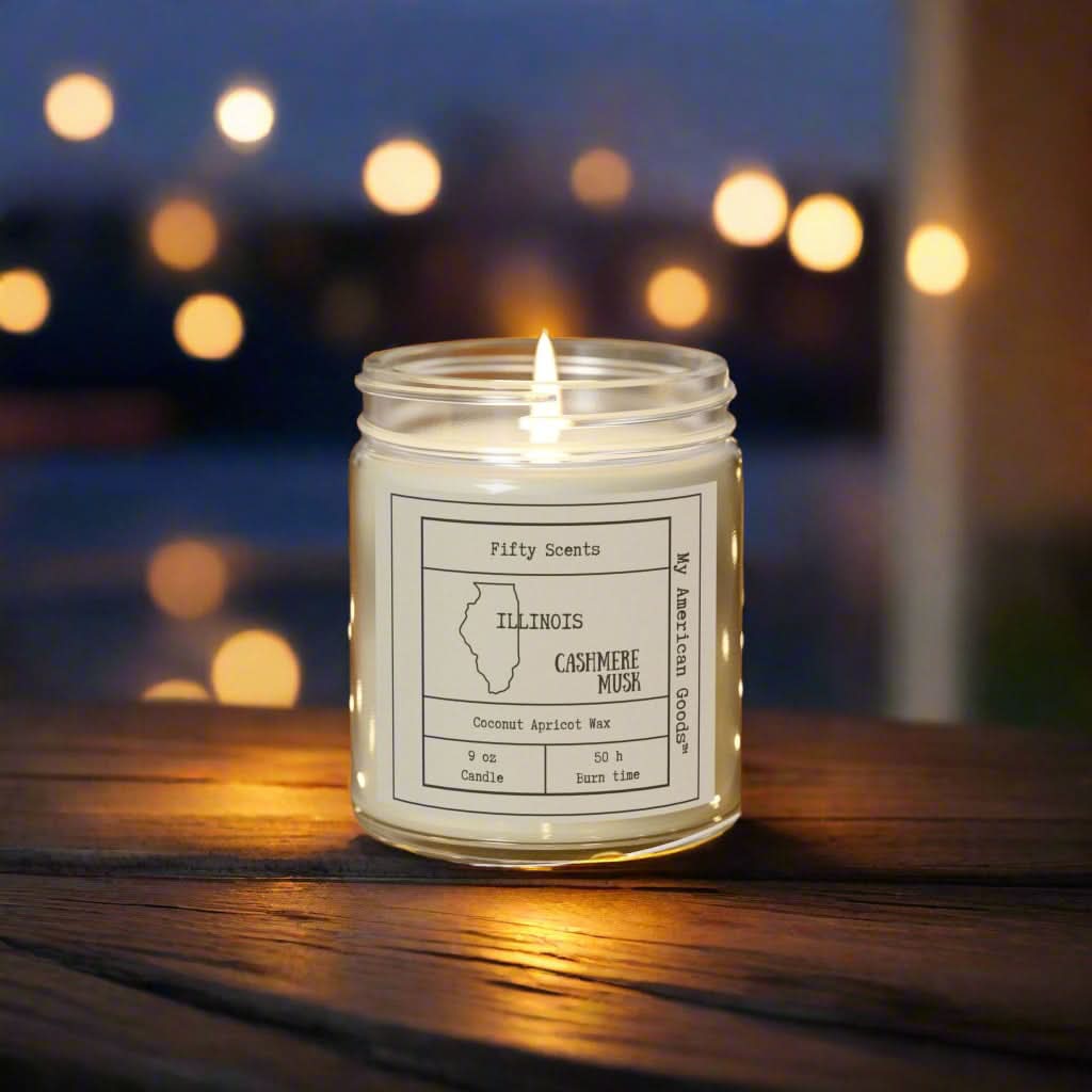 Illinois - Coconut Apricot Scented Candle | Cashmere Musk Aroma | Home Fragrance - My American Goods