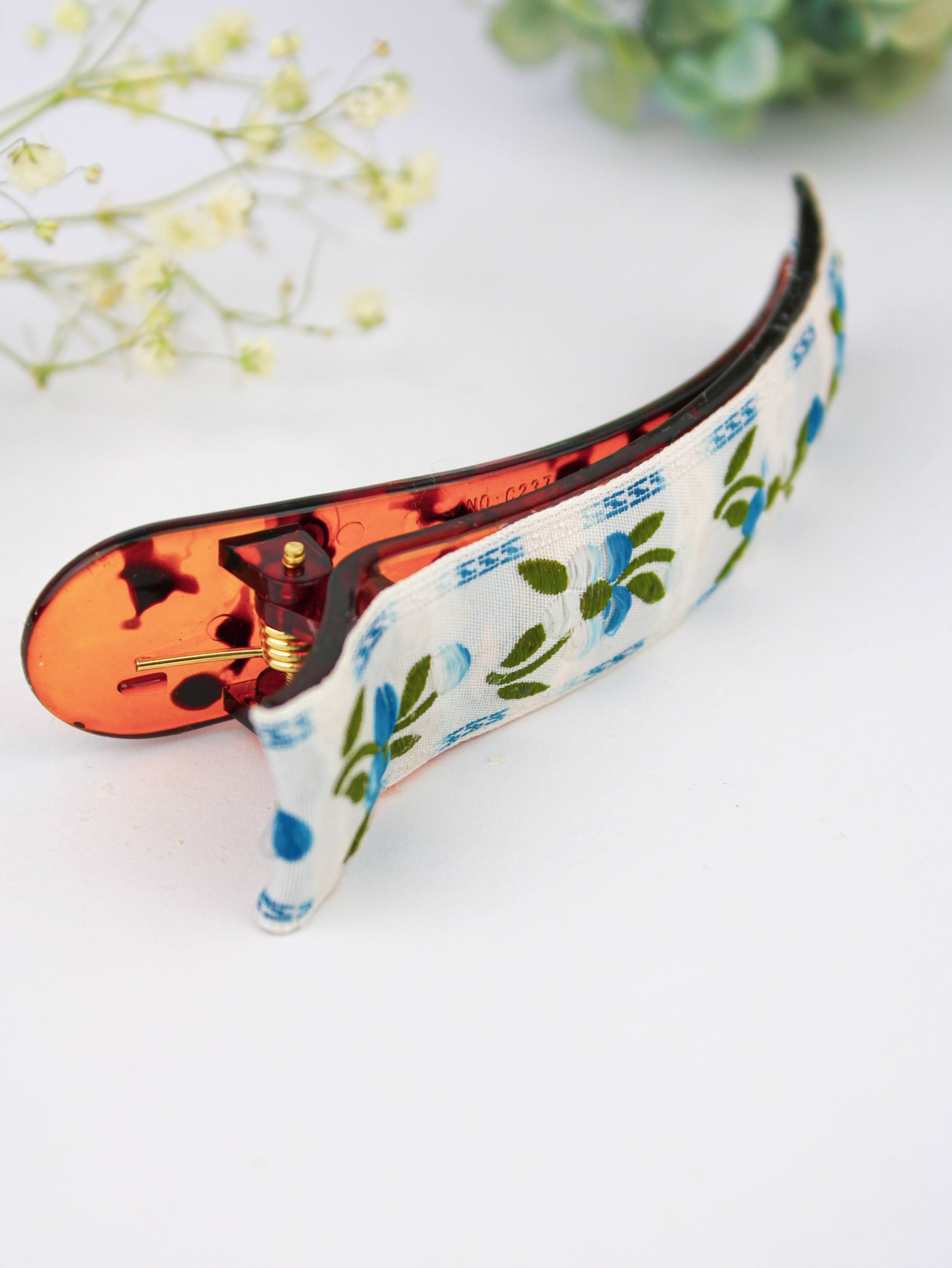 Blue Clematis Floral Ribbon Hair Clip - My American Goods