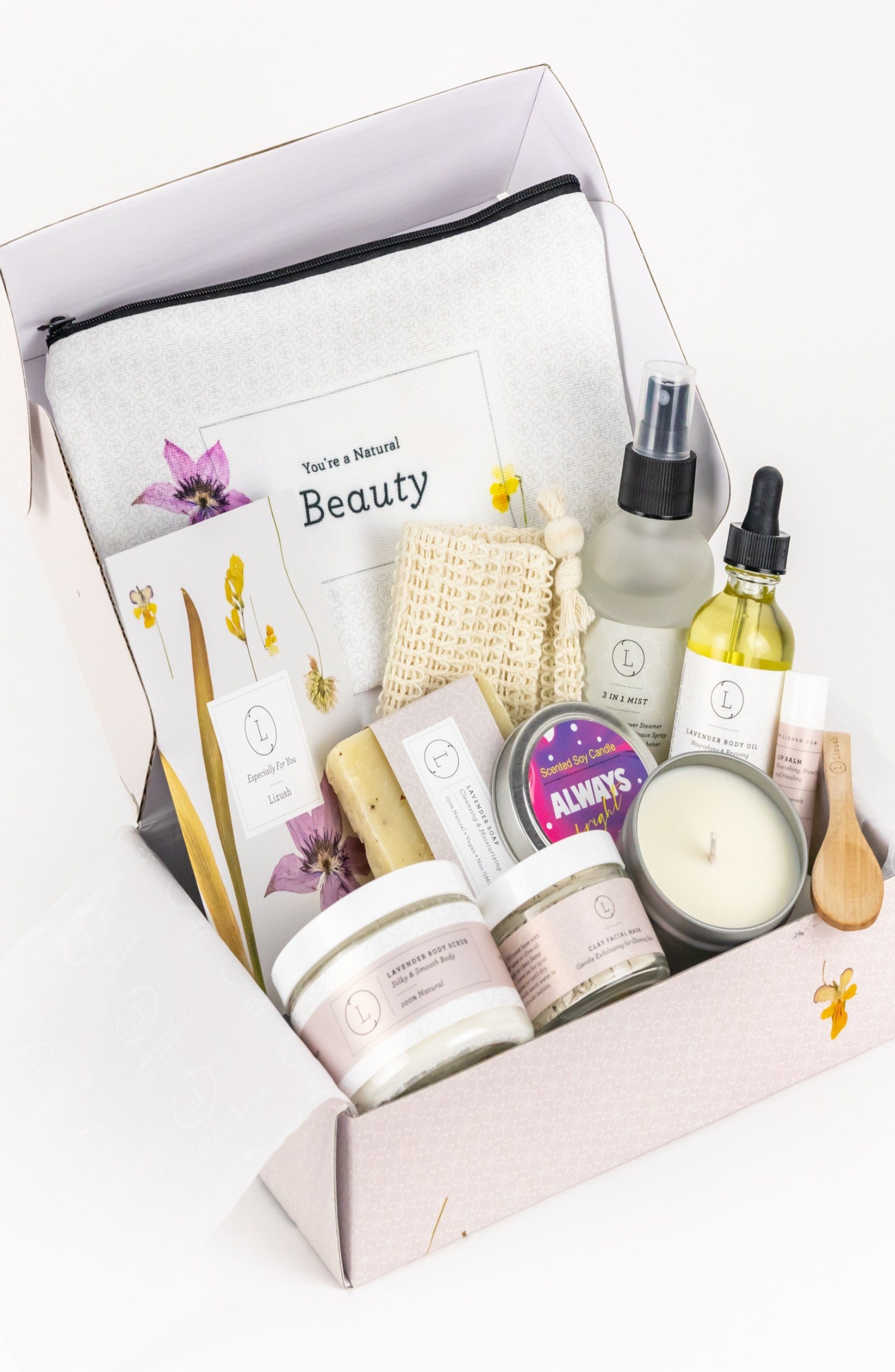 Lizush Lavender Gifts Spa Gift Box, Natural Lavender Bath & Body Relaxing Package for Friend