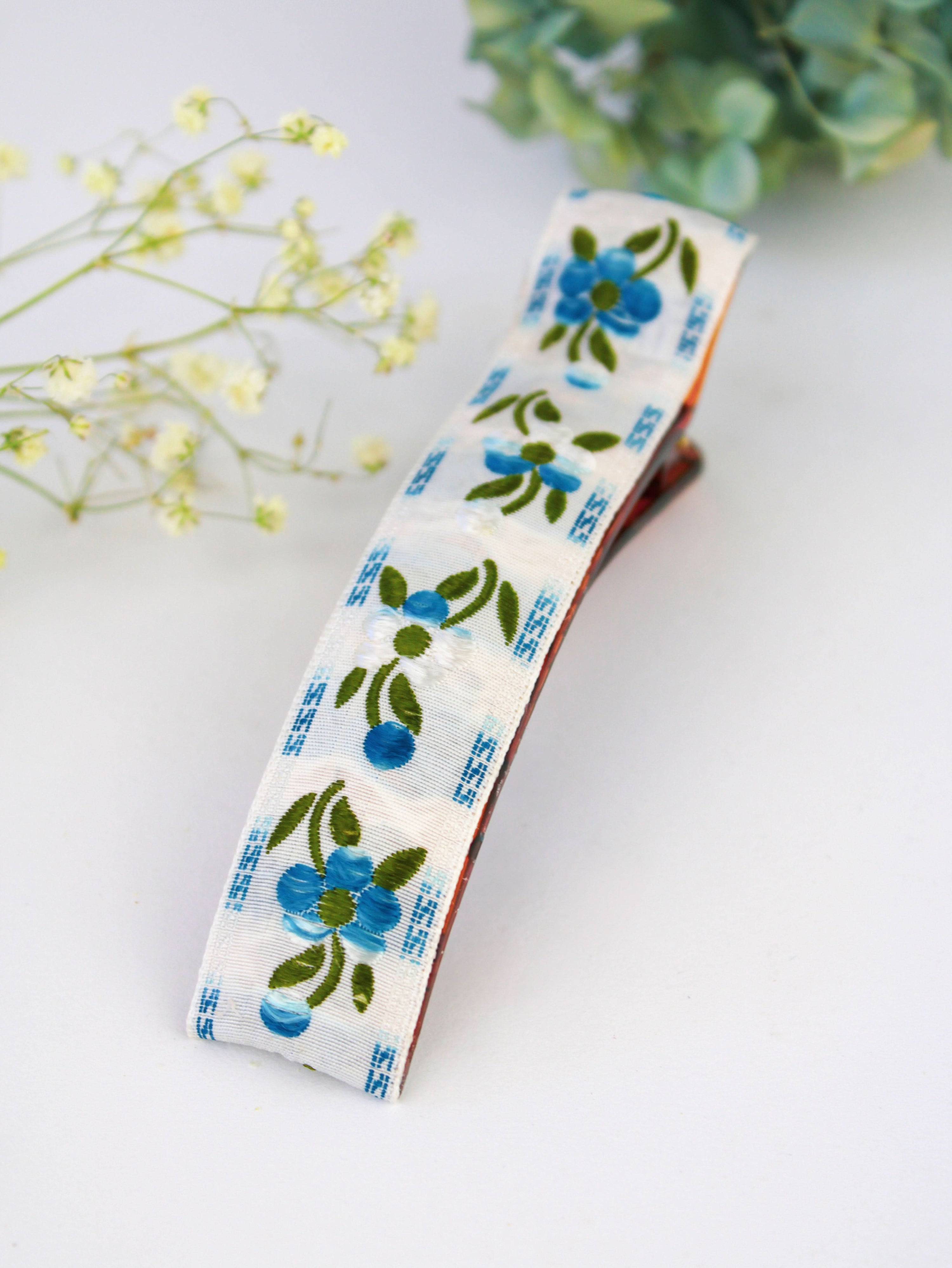 Ash & Rose Hair Clip Blue Clematis Floral Ribbon Hair Clip