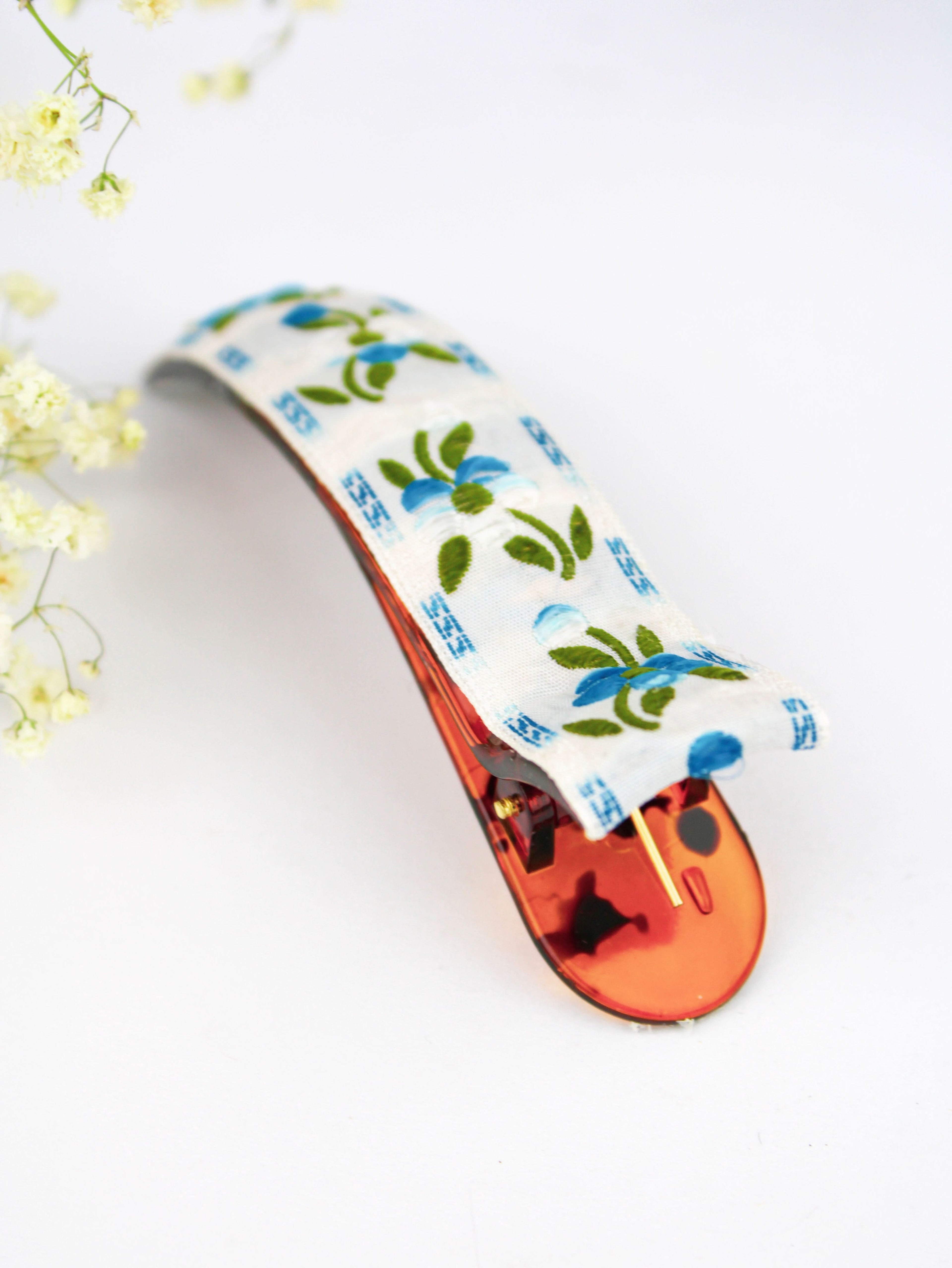 Blue Clematis Floral Ribbon Hair Clip - My American Goods