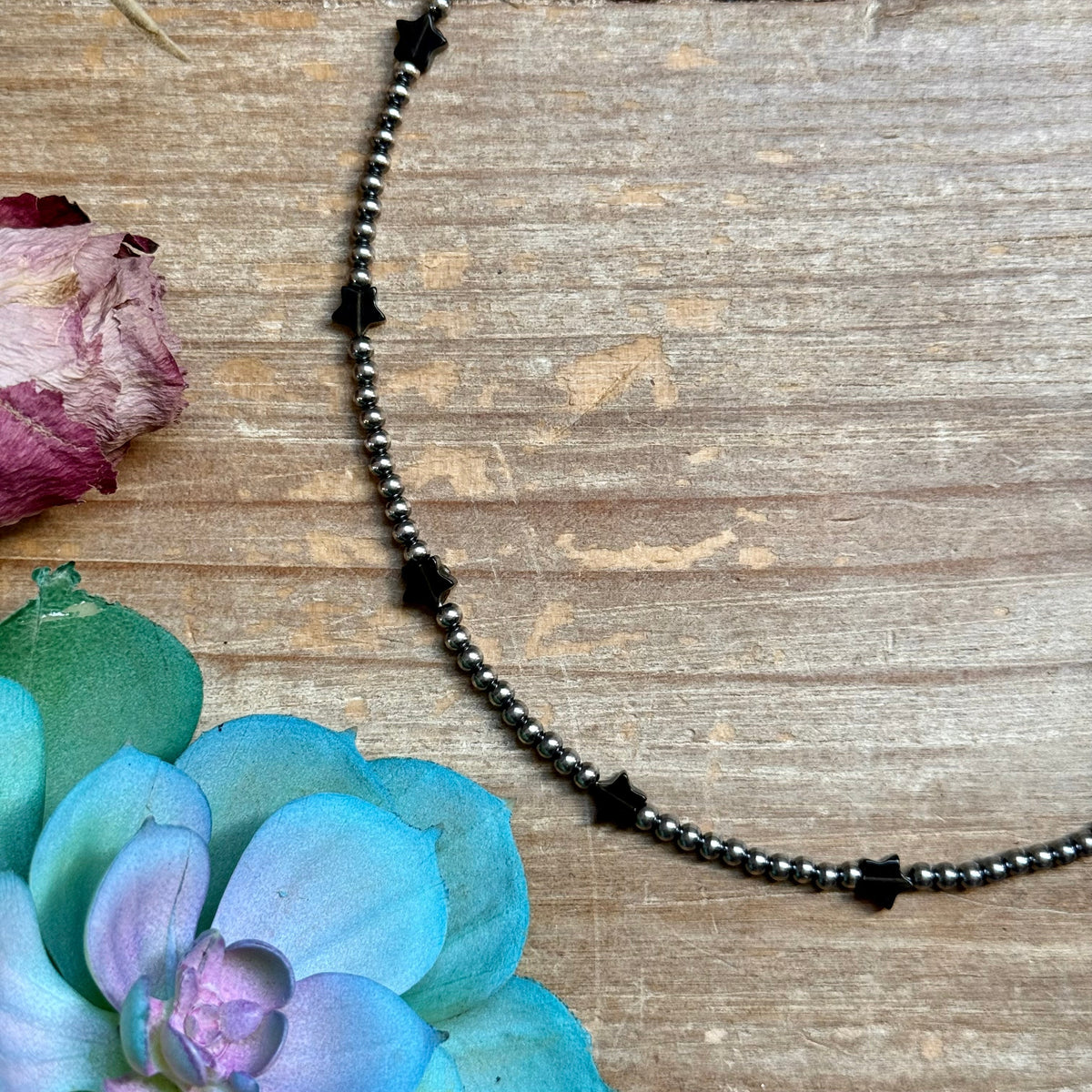 15" Black Onyx Star & Sterling Silver Pearl Necklace