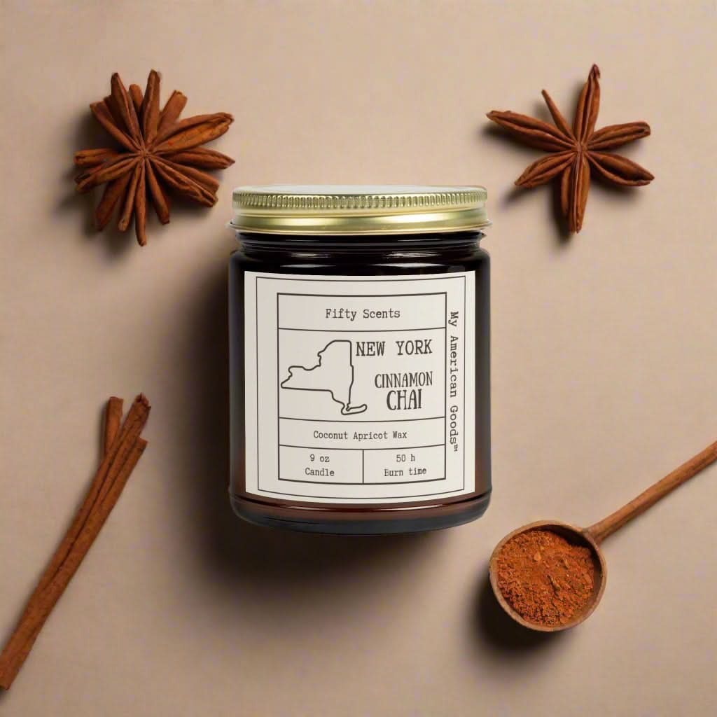 New York - Cinnamon Chai Scented Candle - Coconut Apricot Wax - My American Goods