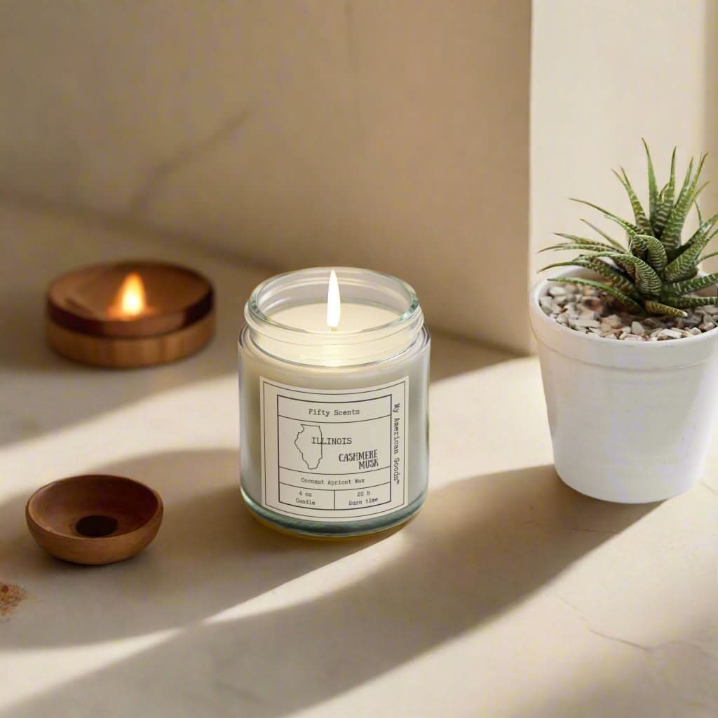 Illinois - Coconut Apricot Scented Candle | Cashmere Musk Aroma | Home Fragrance - My American Goods