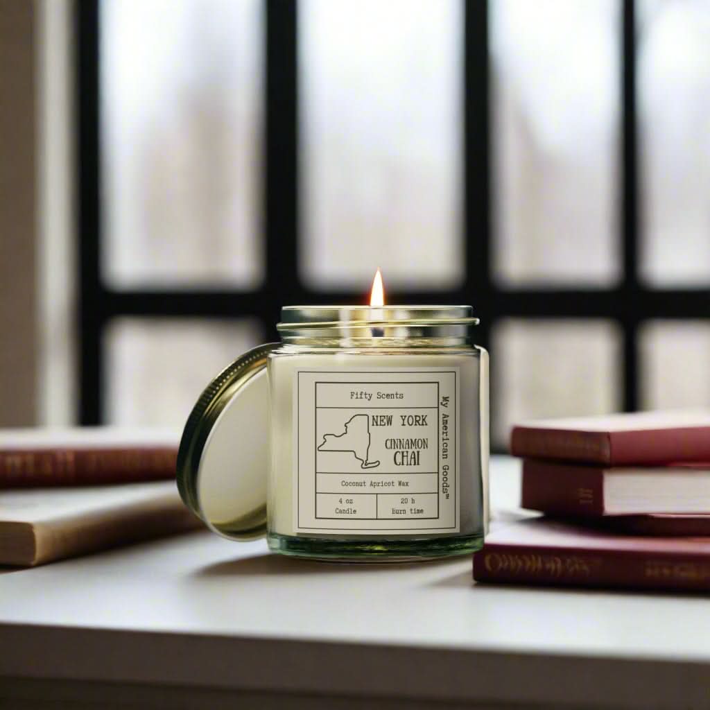 New York - Cinnamon Chai Scented Candle - Coconut Apricot Wax - My American Goods