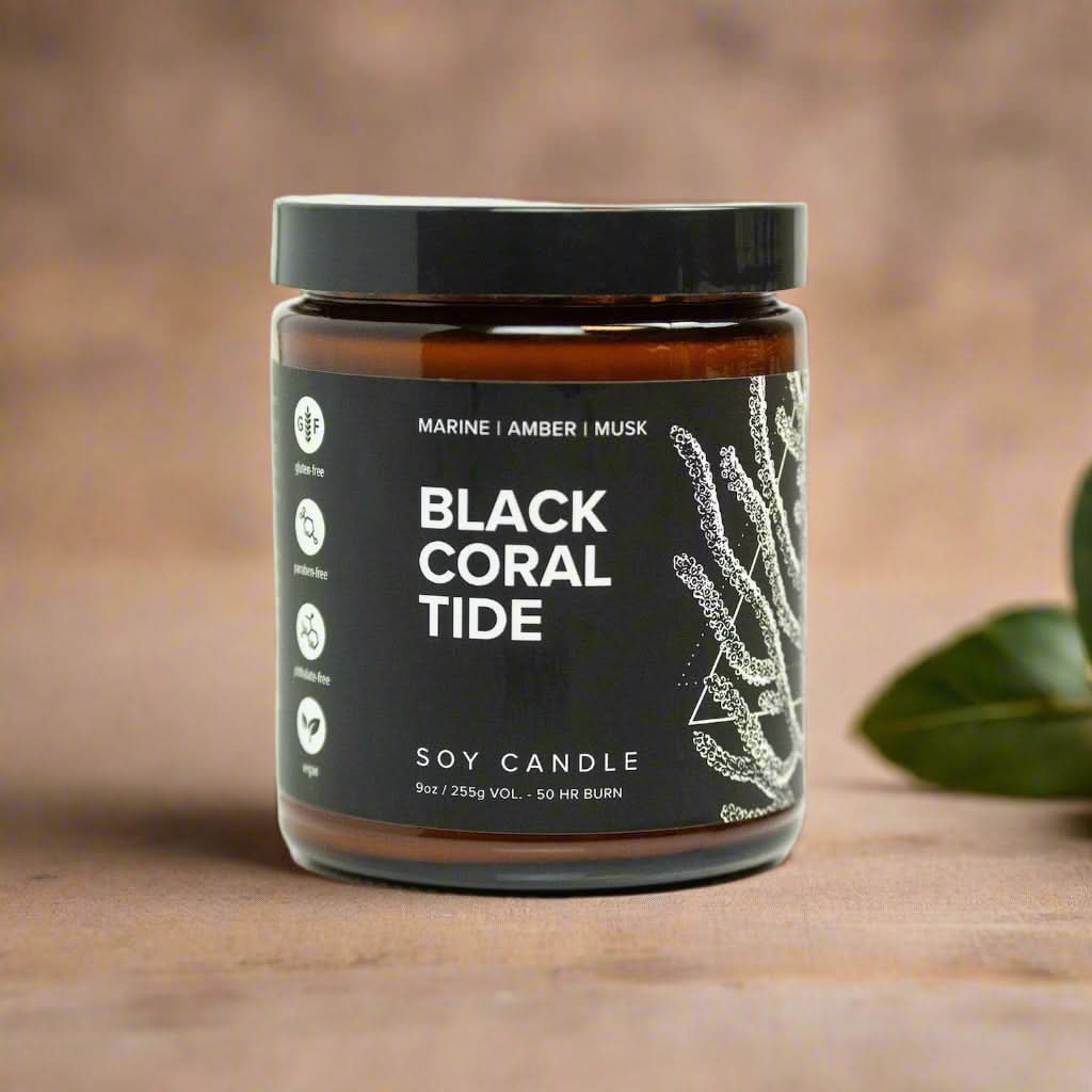 Soy candle jar labeled &