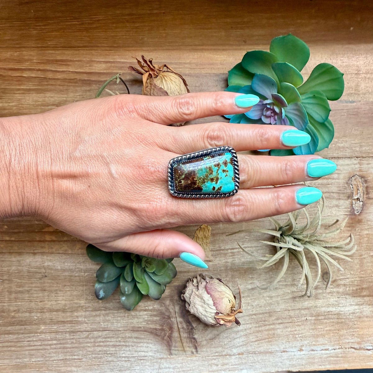 MJ Trapezoid Turquoise Sterling Silver Ring