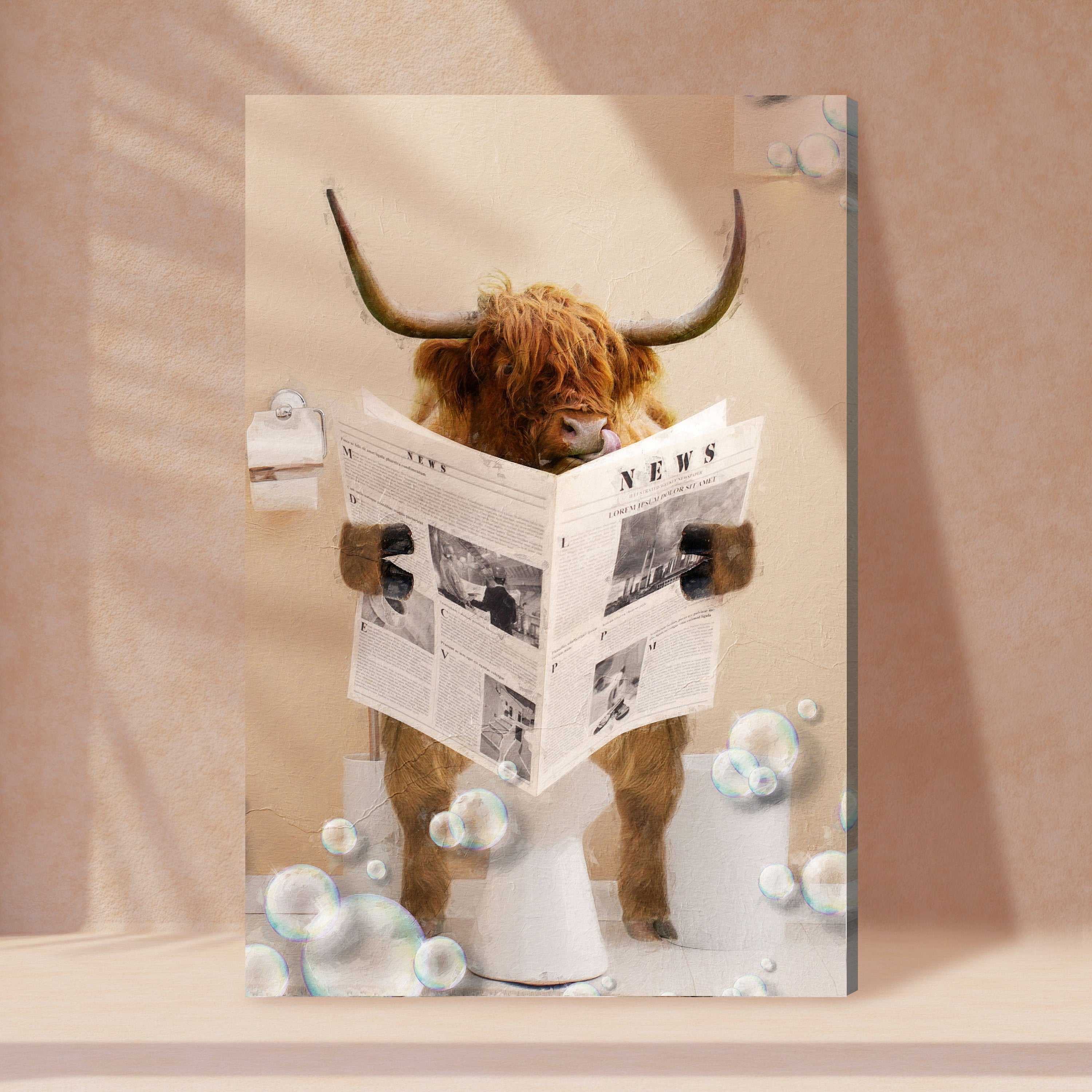 Tailored Canvases Canvas Highland Cow Reading Newspaper Canvas Wall Art