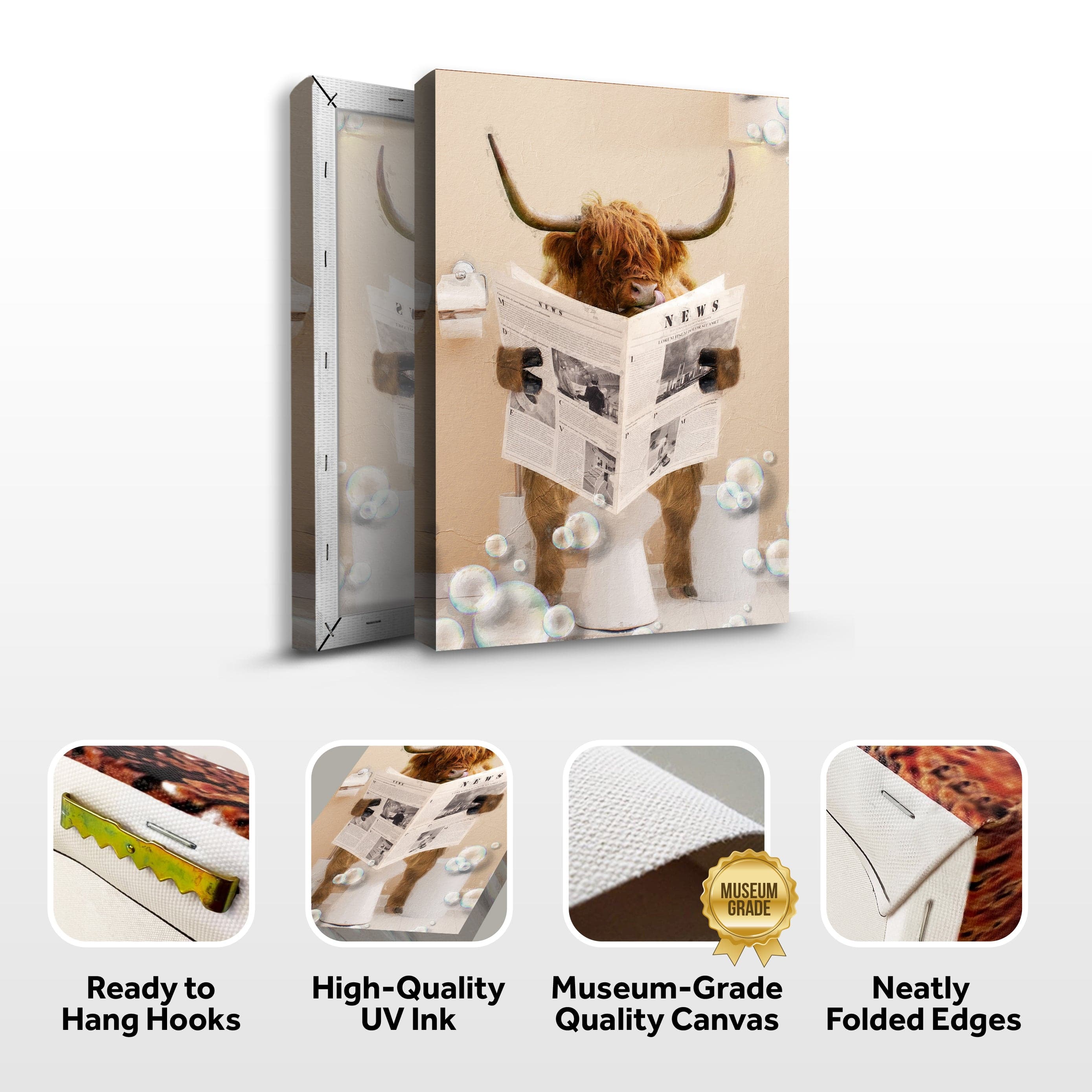 Tailored Canvases Canvas Highland Cow Reading Newspaper Canvas Wall Art