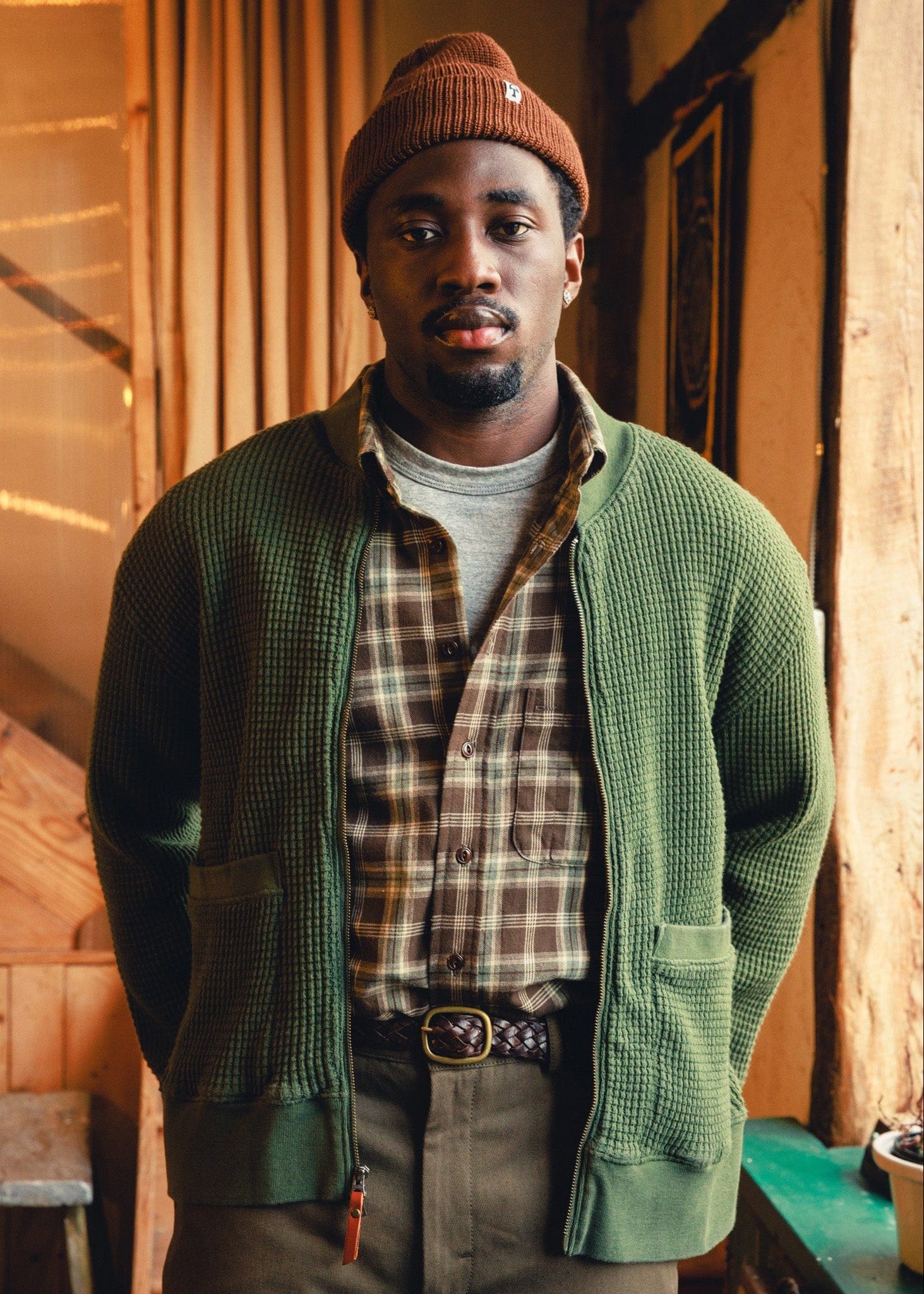 American Trench Accessories Merino Cardigan Stitch Beanie