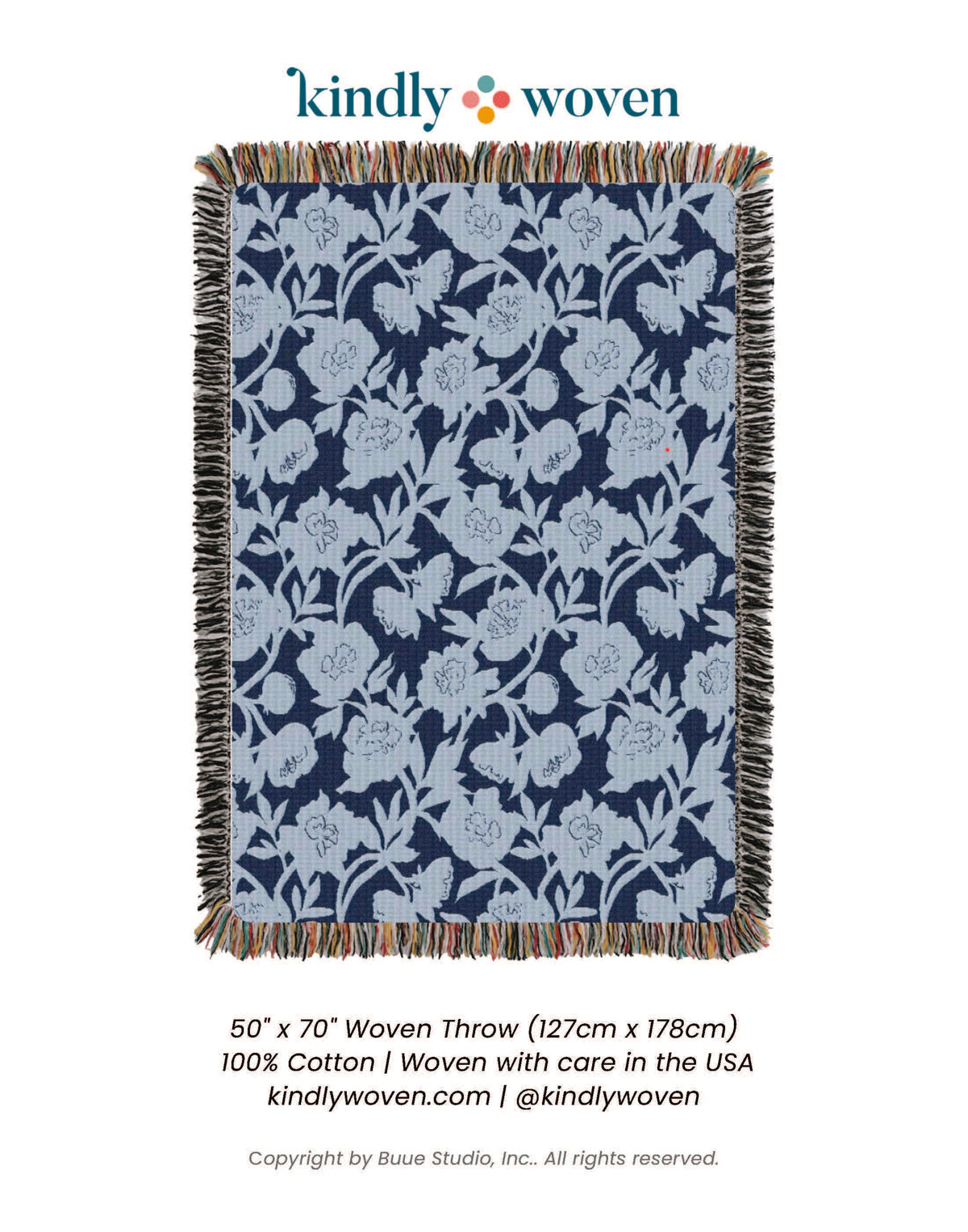 Addy Delft Blue Floral Cotton Throw Blanket