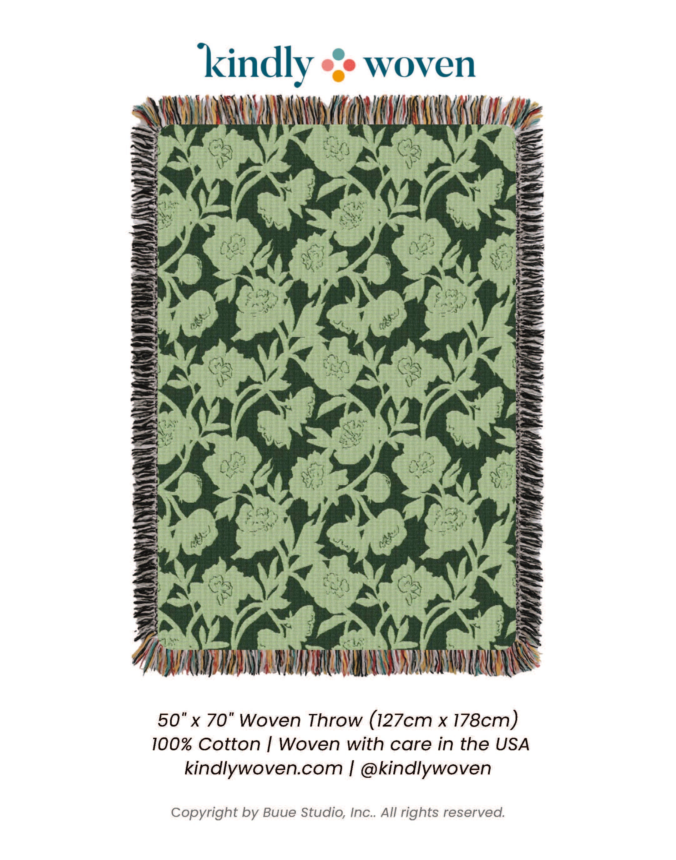 Addy Spruce Green Floral Cotton Throw Blanket