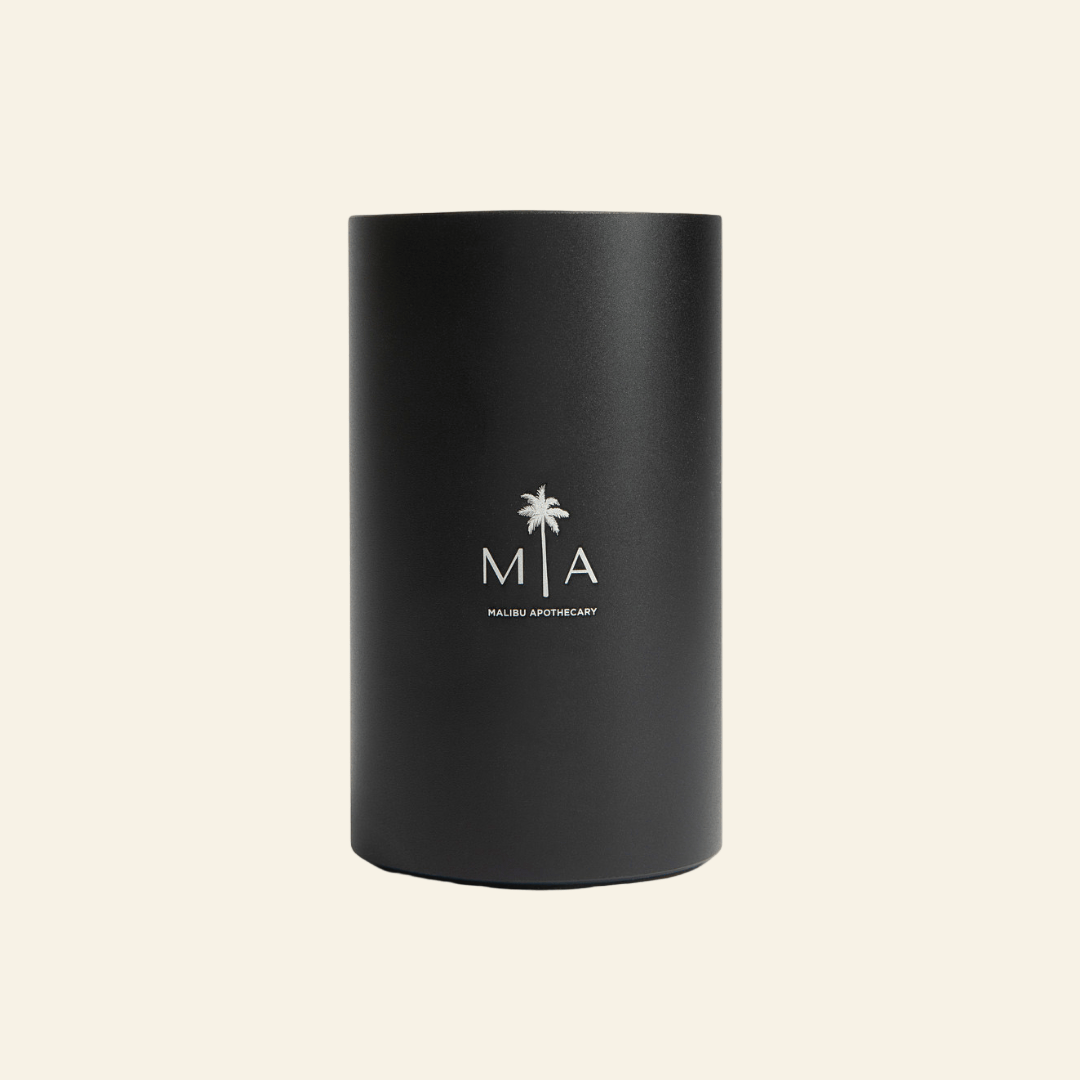 Black cylindrical container with &
