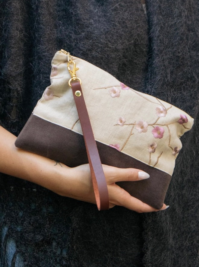 Alice Embroidered Linen Wristlet - My American Goods