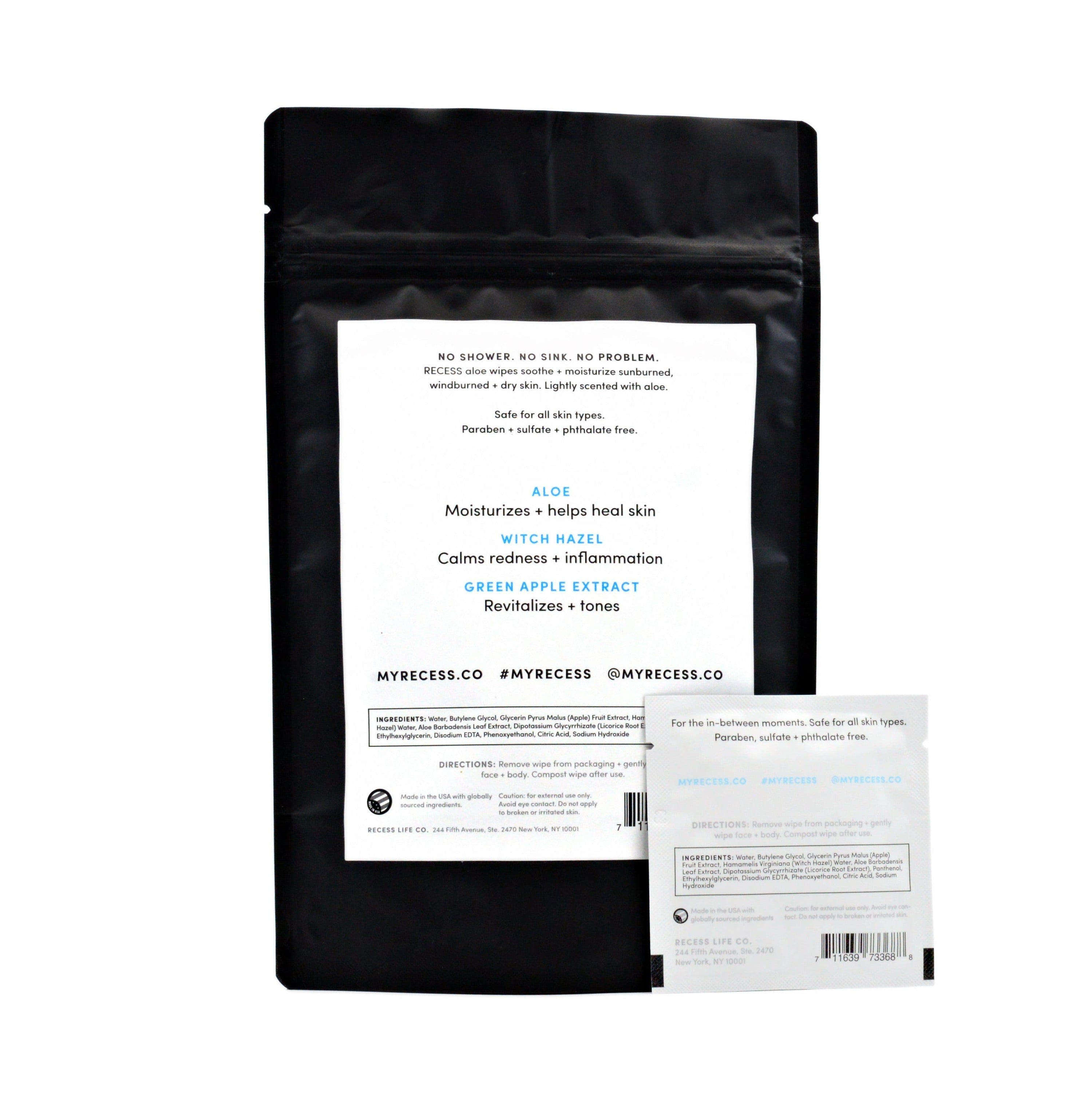 RECESS body wipe BODY 301: After-Sun Aloe Wipes (Pack of 15)