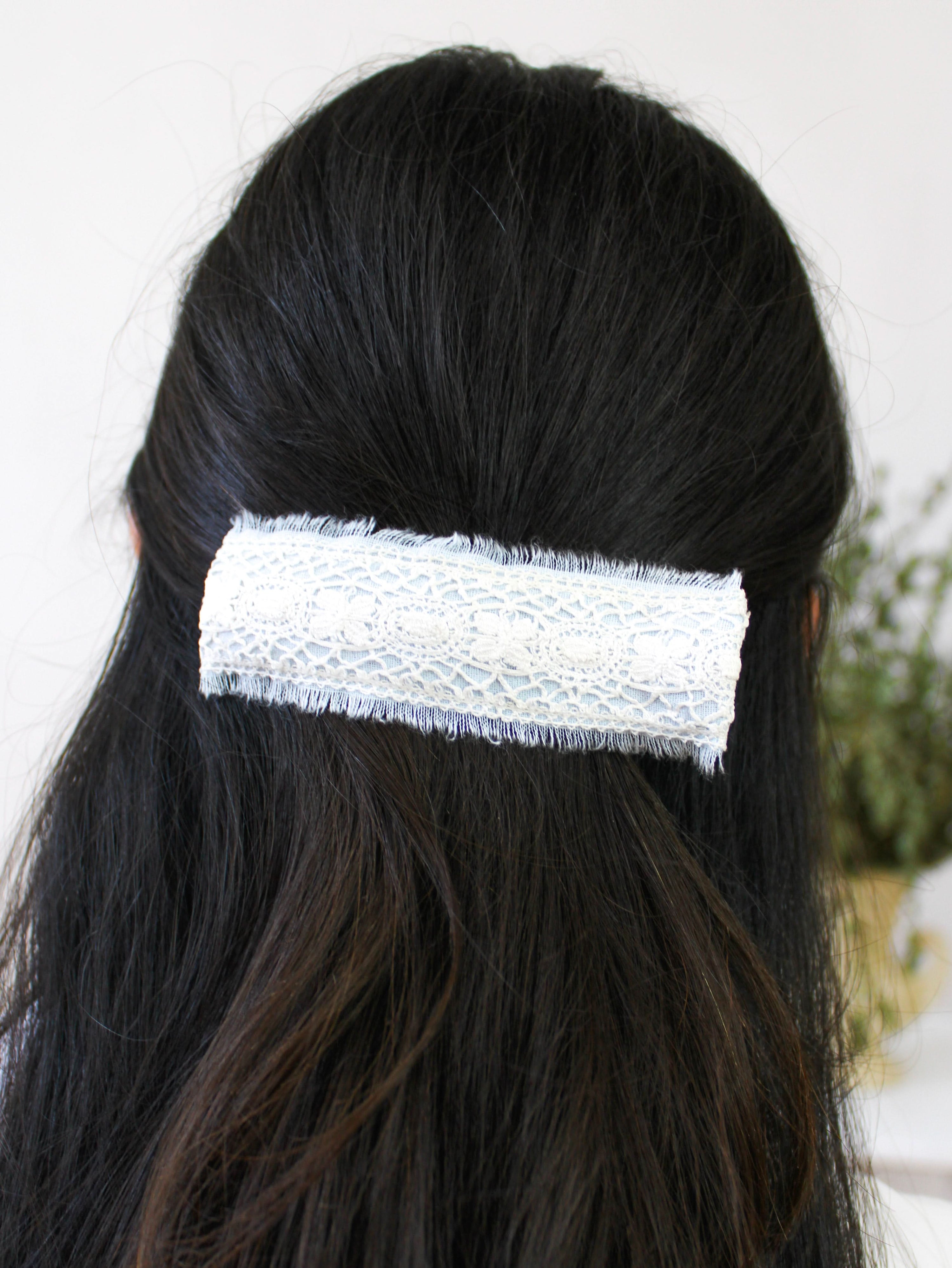 Ash & Rose Hair Clip Blue Amelia Lace and Linen Hair Clip