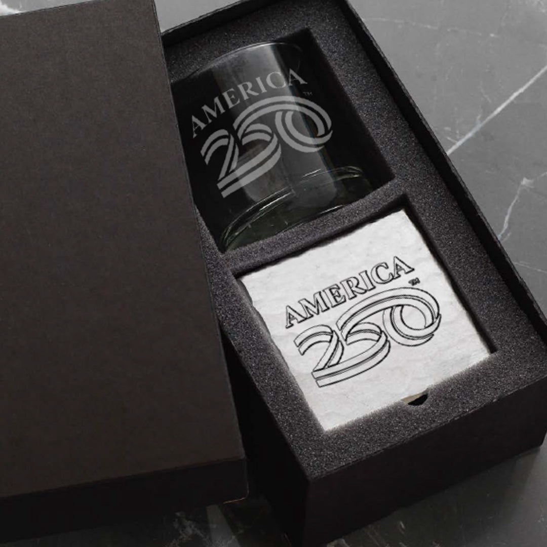 America250 Rocks Glass with Coaster Commemorative Gift Set