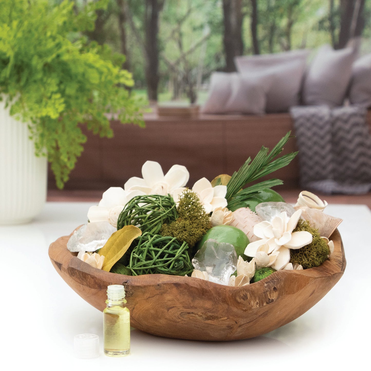 Gardens of Bali Potpourri in a wood bowl.