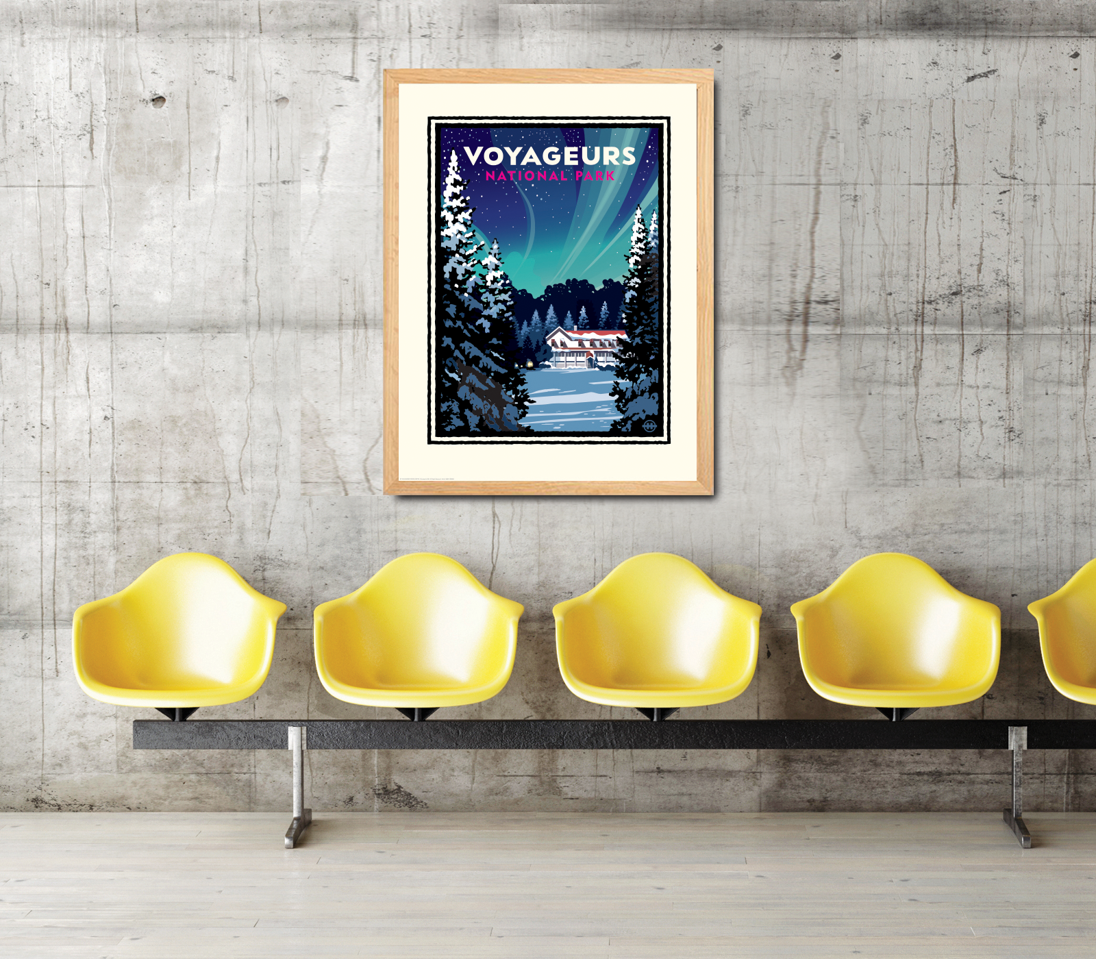Landmark National Parks | Voyageurs Kettle Falls Winter Aurora Borealis Art Print
