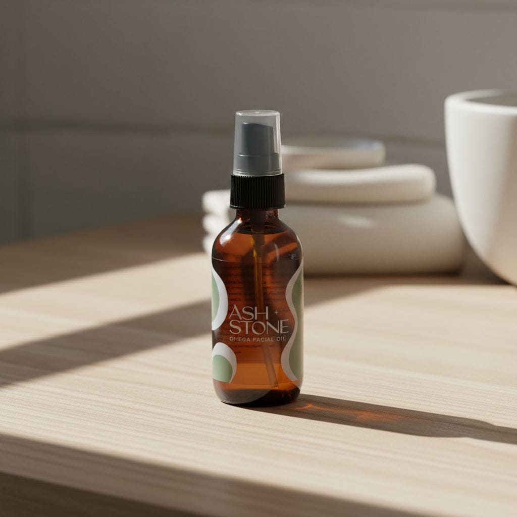 Brown glass bottle with spray nozzle on a white background