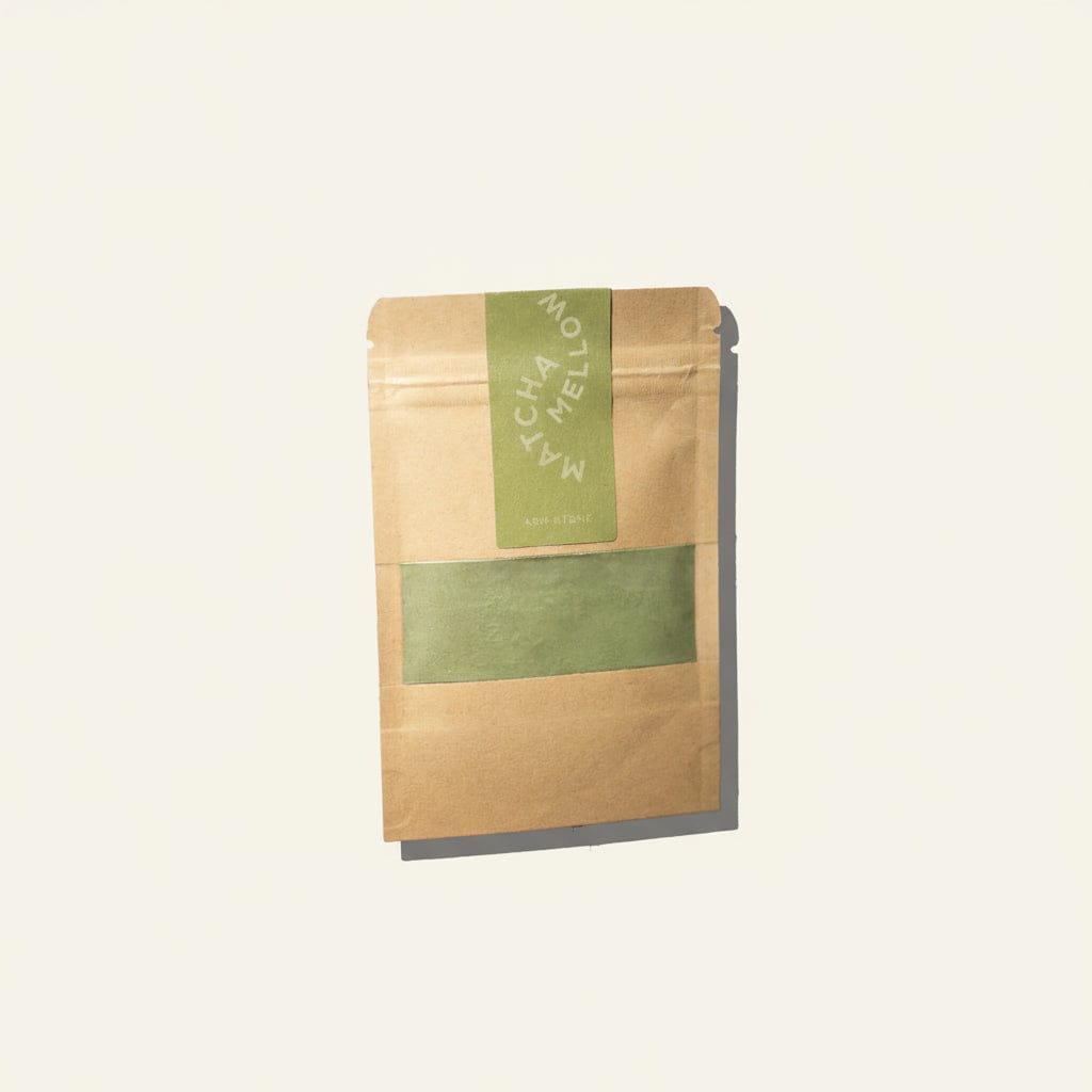 Kraft paper packaging with a green label on a white background
