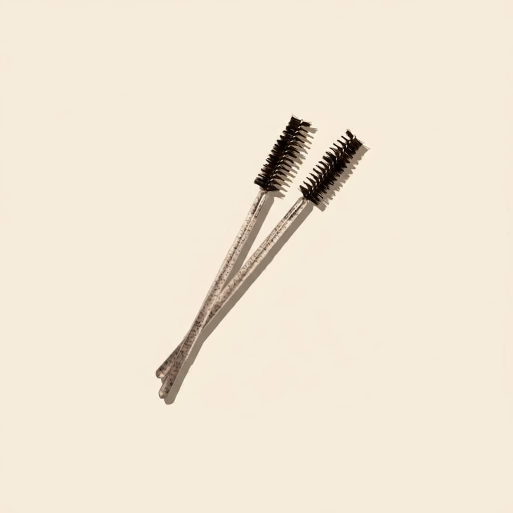 Two black and silver makeup brushes on a white background