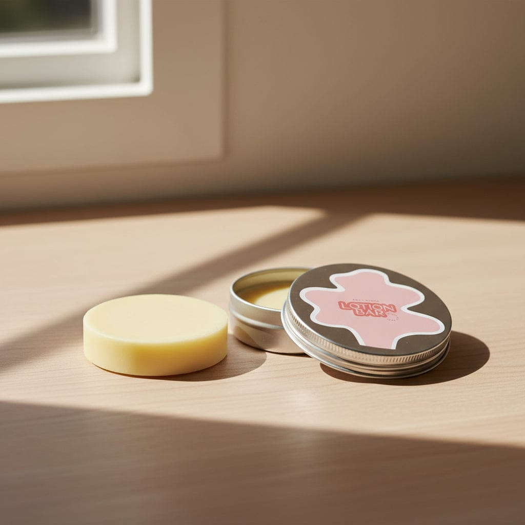 Lotion bar with a round container on a white background