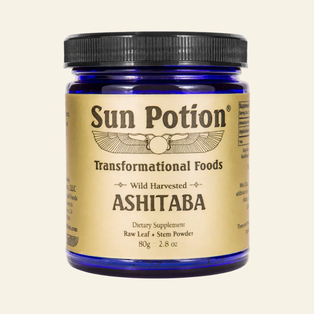 Sun Potion Ashitaba dietary supplement jar on a white background