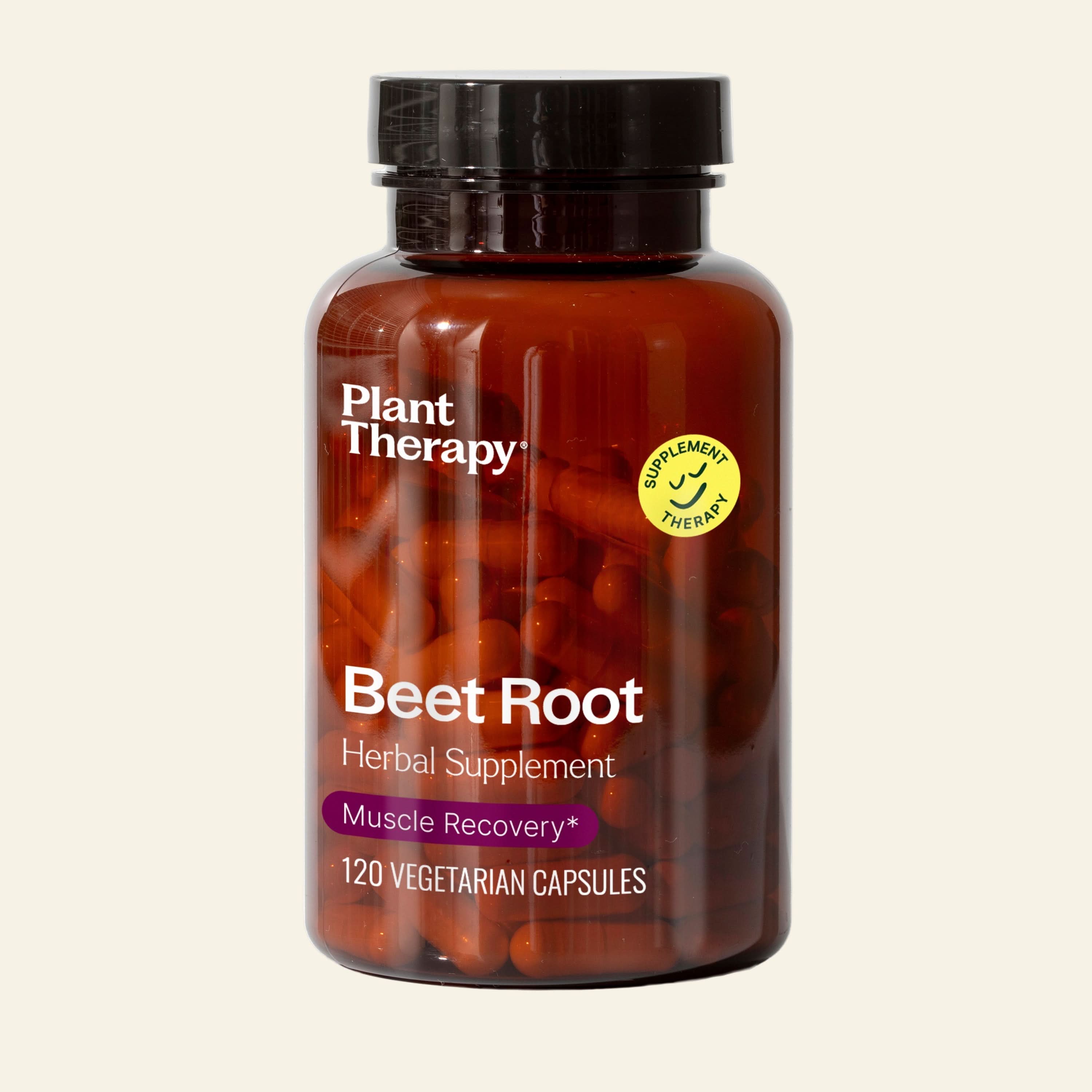 Bottle of Plant Therapy Beet Root herbal supplement on a white background