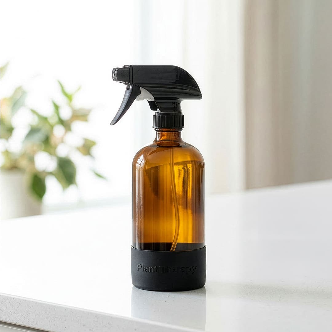 Plant Therapy Household 16 oz Glass Spray Bottle with Black Silicone Sleeve 16 oz