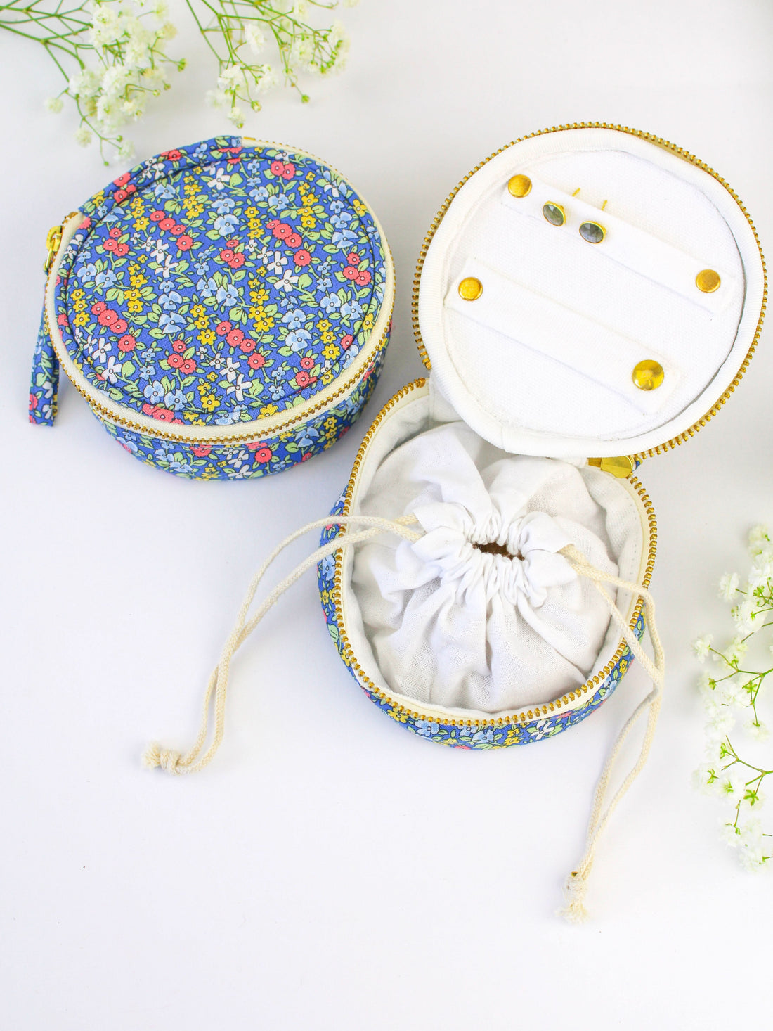 Blue Ditsy Print Jewelry Pouch - My American Goods