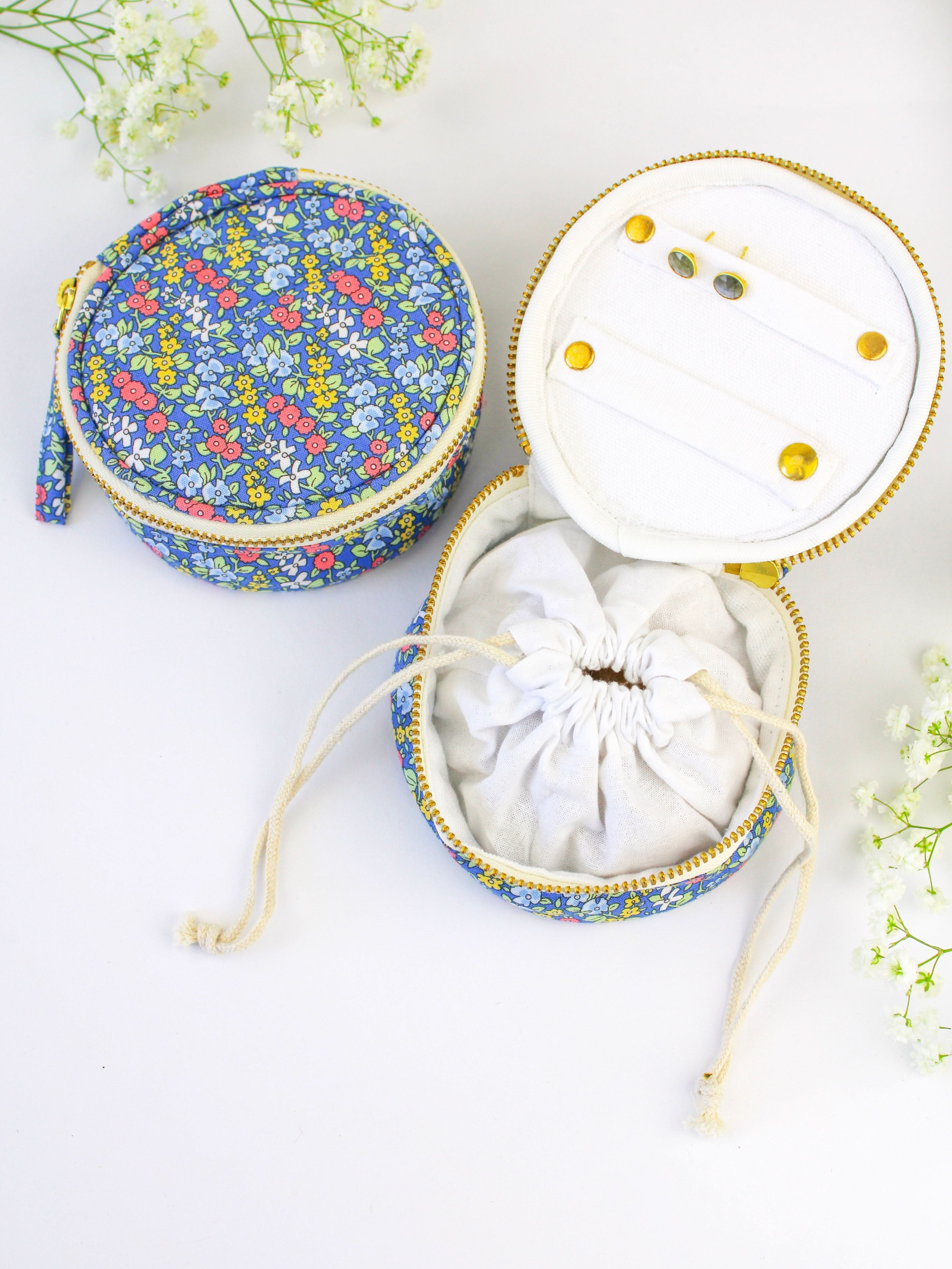 Blue Ditsy Print Jewelry Pouch - My American Goods