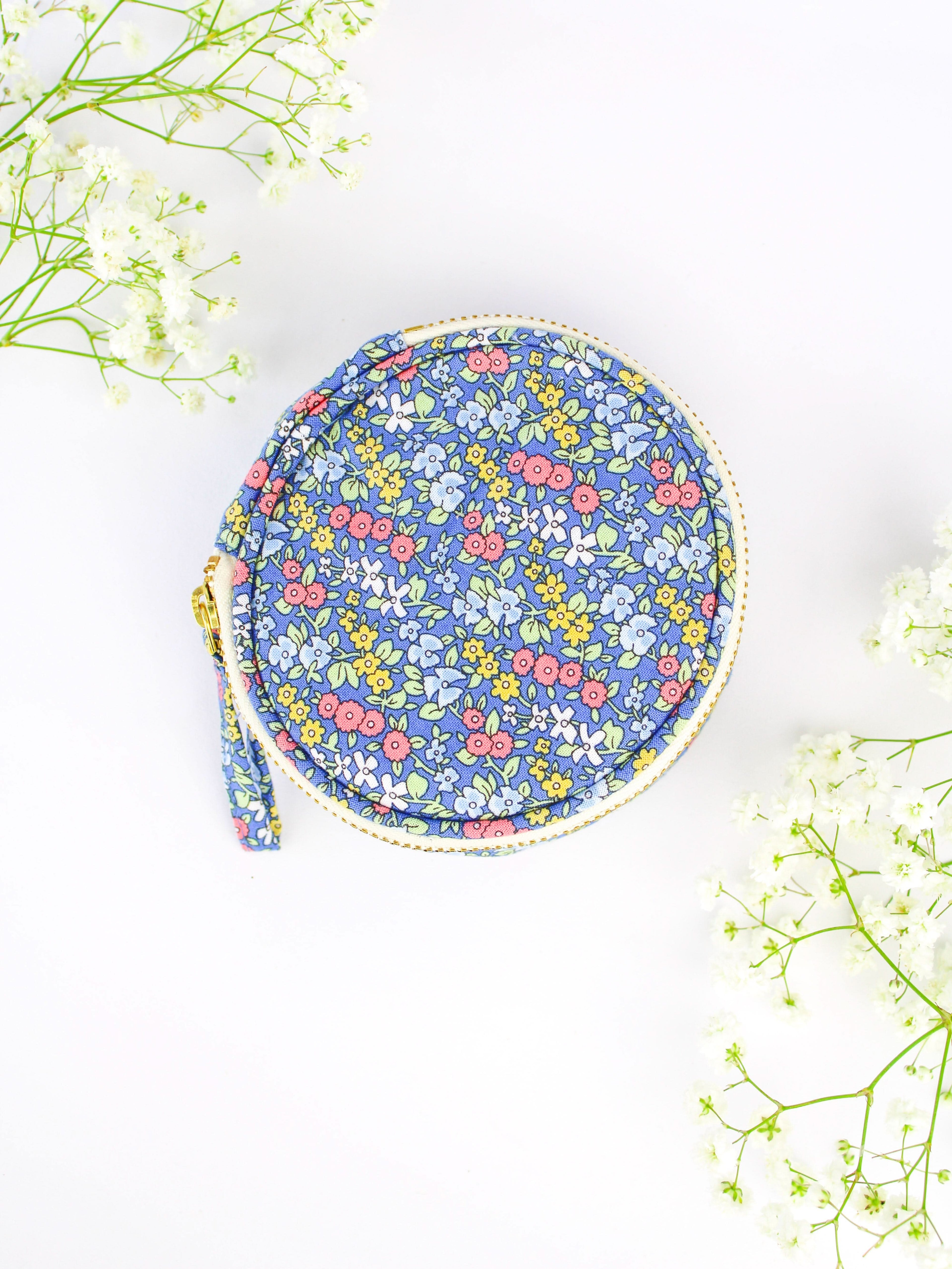 Blue Ditsy Print Jewelry Pouch - My American Goods
