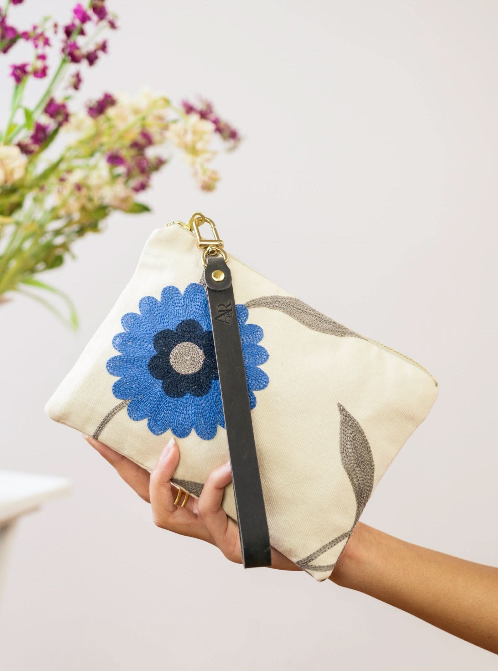 Ash & Rose Blue Poppy Wristlet Purse