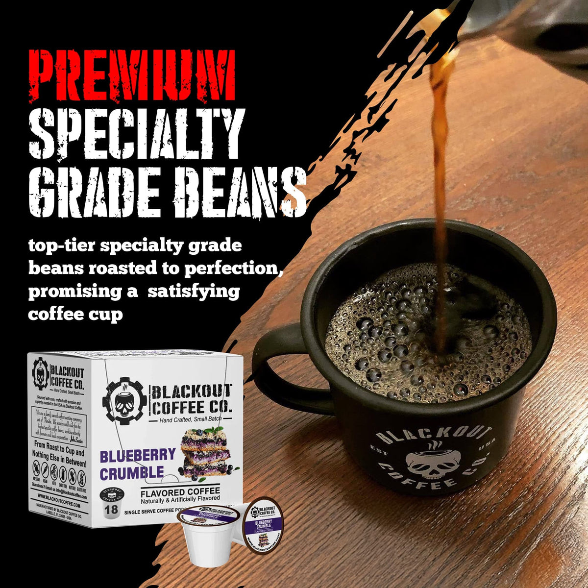Blackout Coffee Co Coffee Pods & Capsules Blueberry Crumble Flavored Coffee Pods – 18 Count