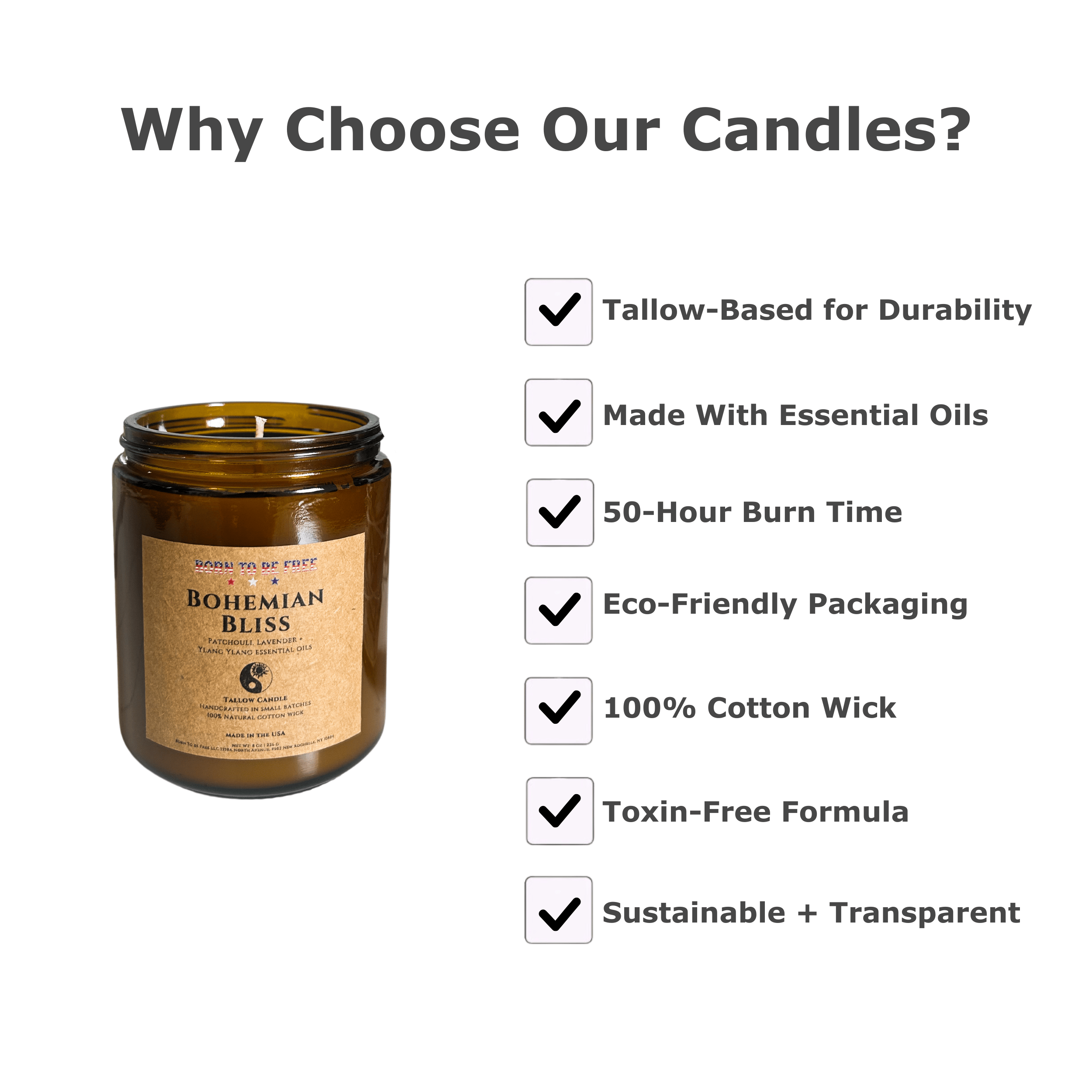 Born To Be Free Candle 8 oz Bohemian Bliss Tallow Candle