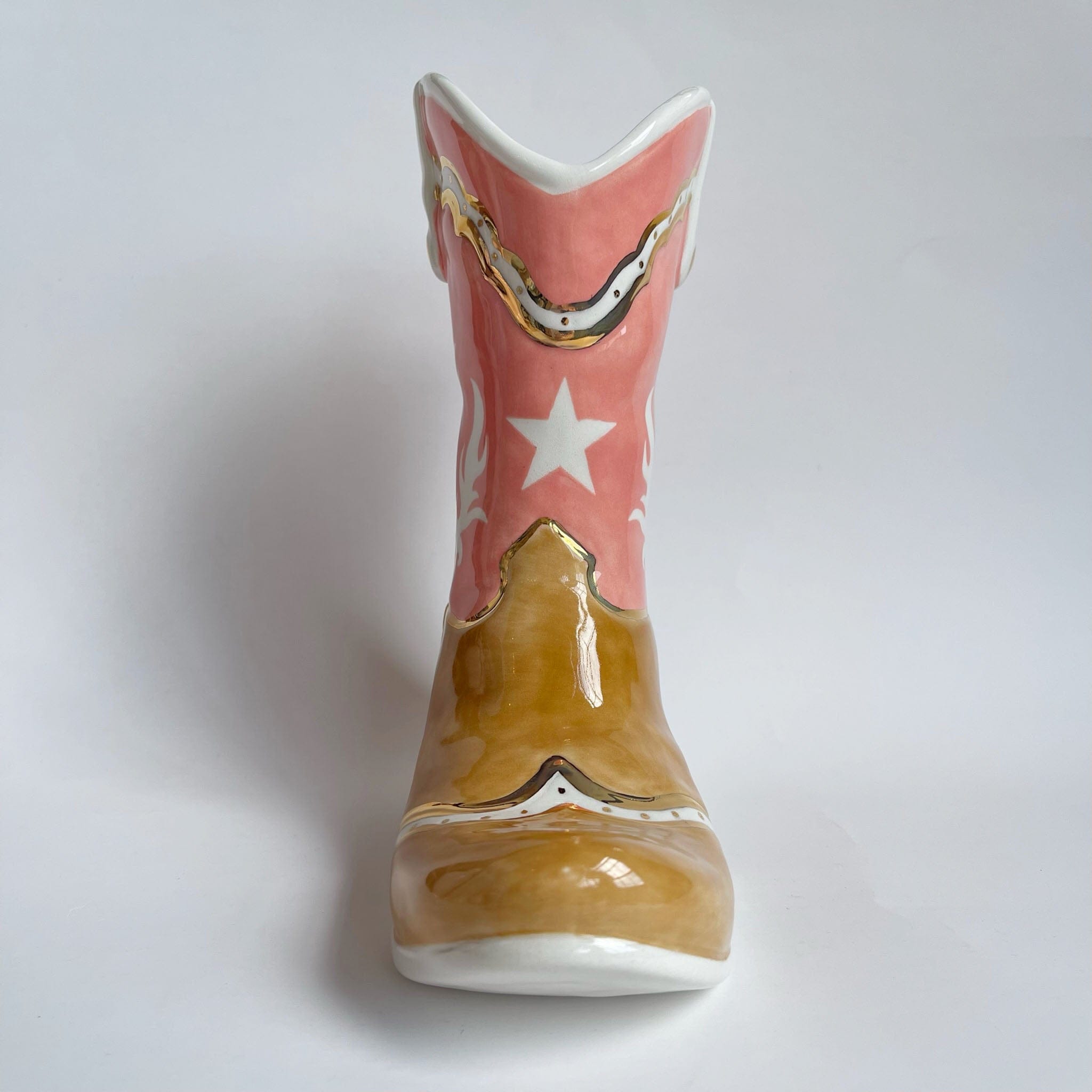 Ruby Clay Company Two Tone Cowboy Boot Vase