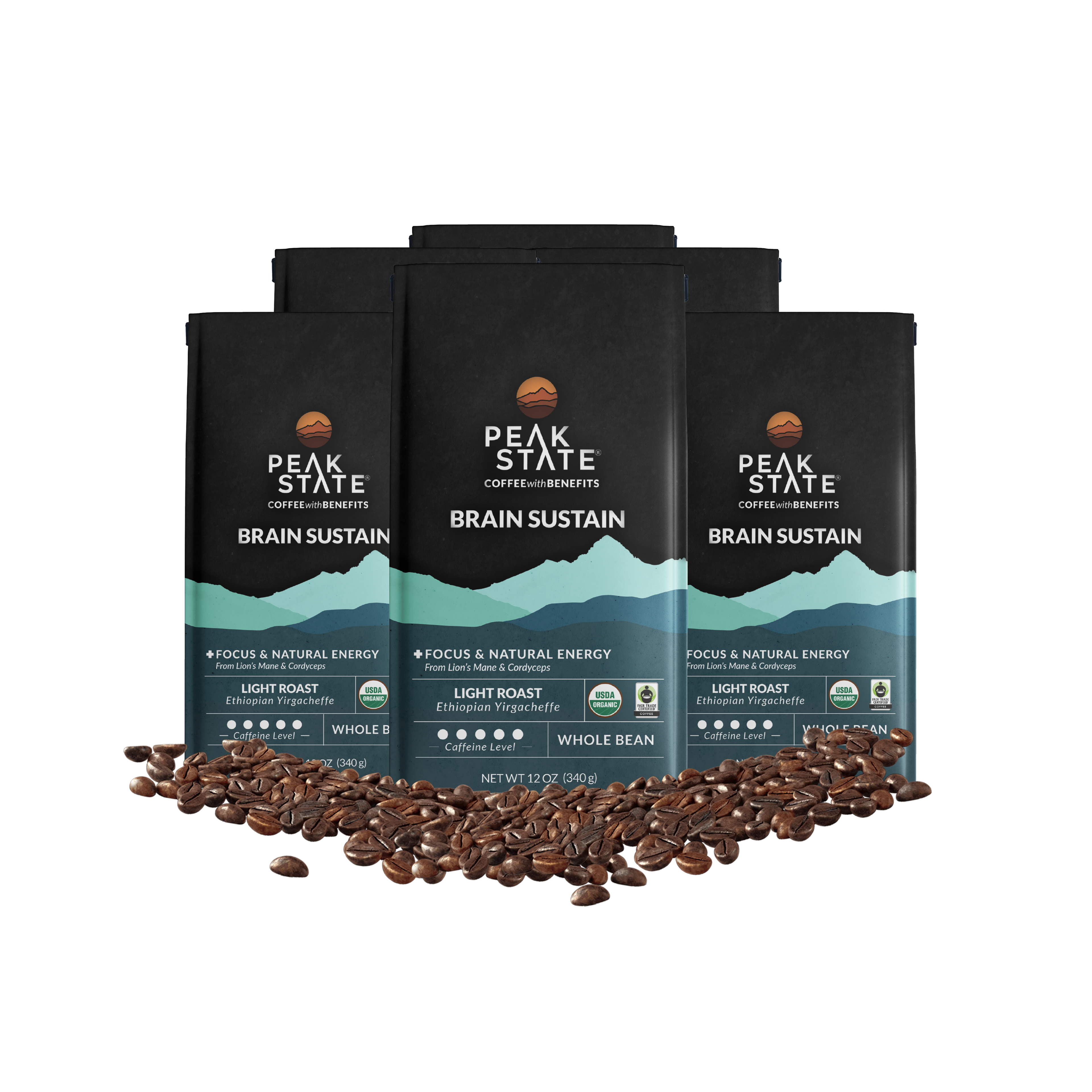 Wholesale Only - Case of 6 - BRAIN SUSTAIN Light Roast - My American Goods