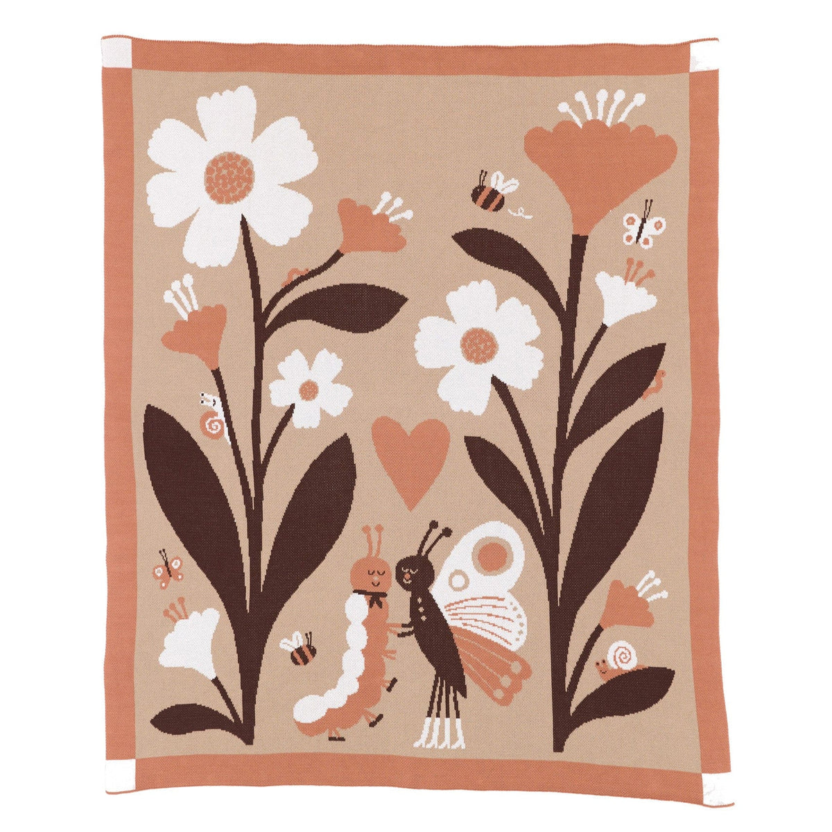 Biquette Throw Blanket Metamorphosis in Organic Cotton Bugs in Love