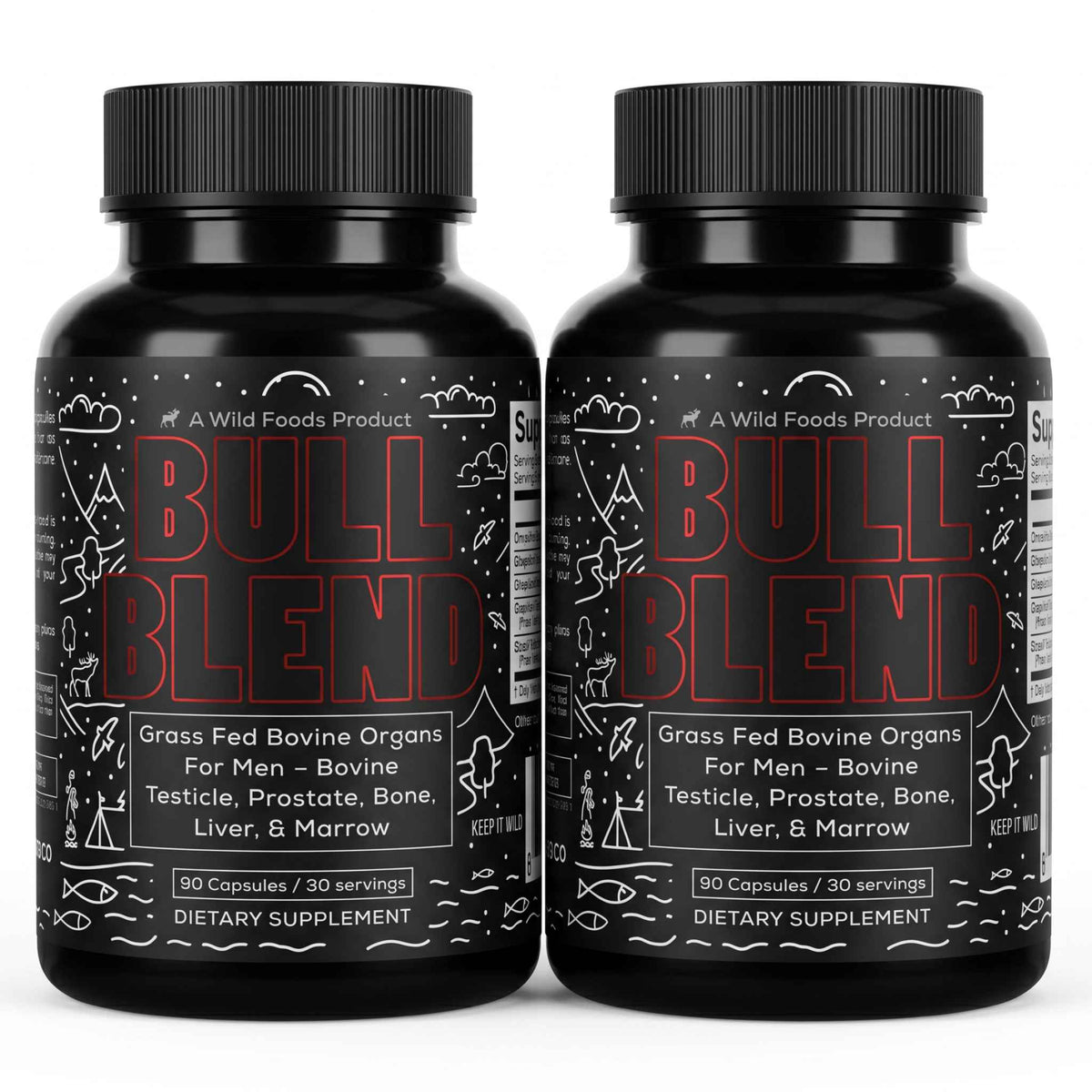 Wild Foods Supplements 2x - 180 caps (Save $10!) Bull Blend, 30 servings – Natural Male Hormone & Energy Support