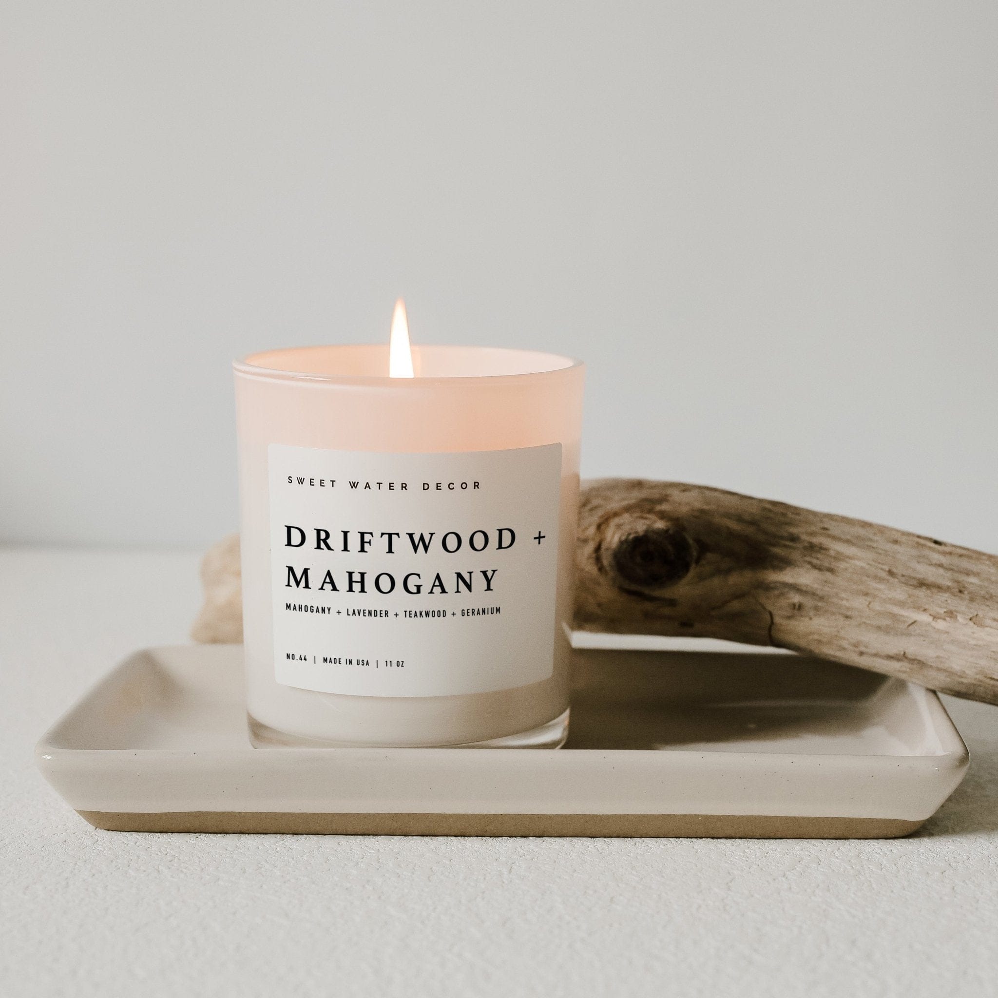 Sweet Water Decor Candles Driftwood and Mahogany Soy Candle - White Jar - 11 oz