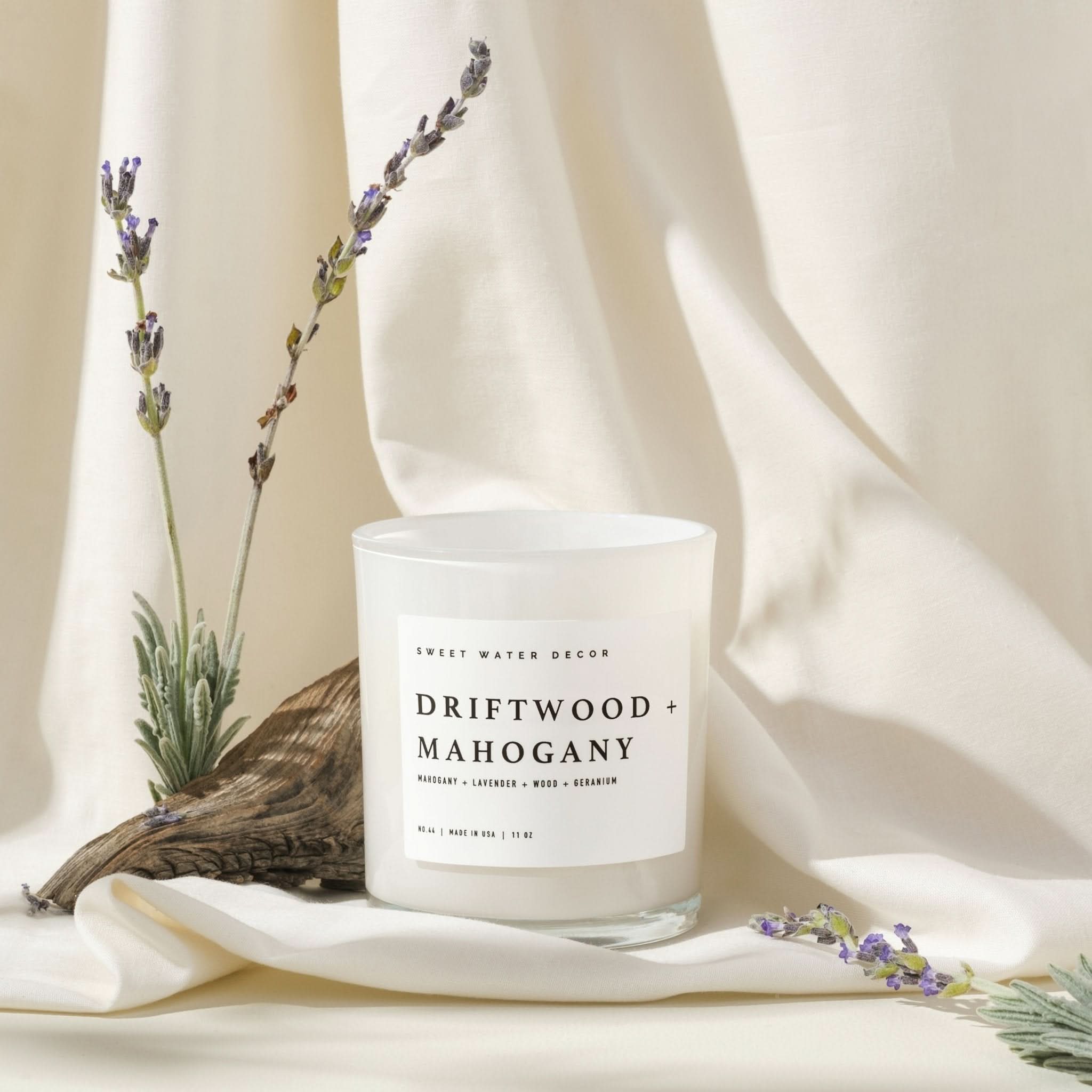 Driftwood and Mahogany Soy Candle - White Jar - 11 oz - My American Goods