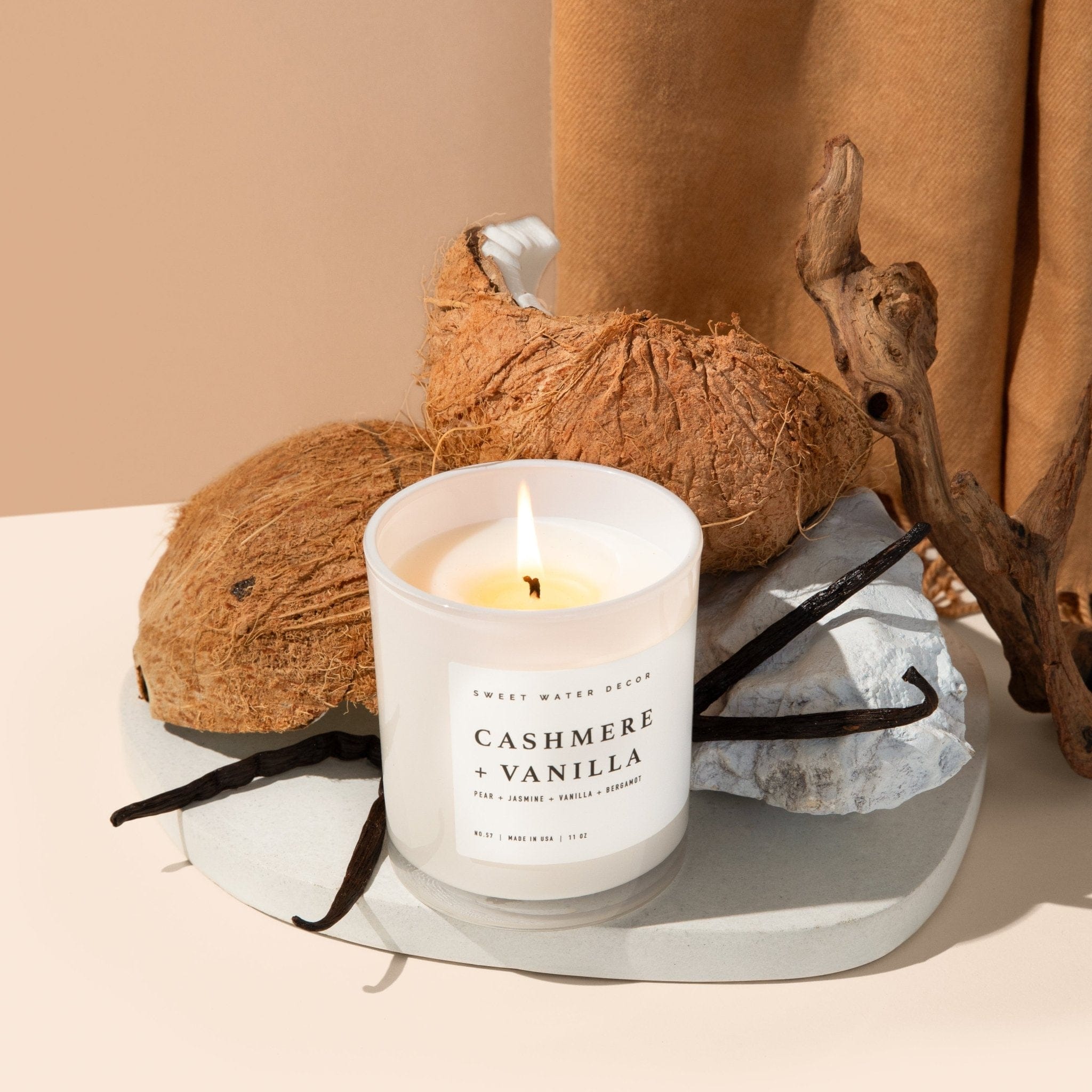 Sweet Water Decor Candles Cashmere and Vanilla Soy Candle - White Jar - 11 oz