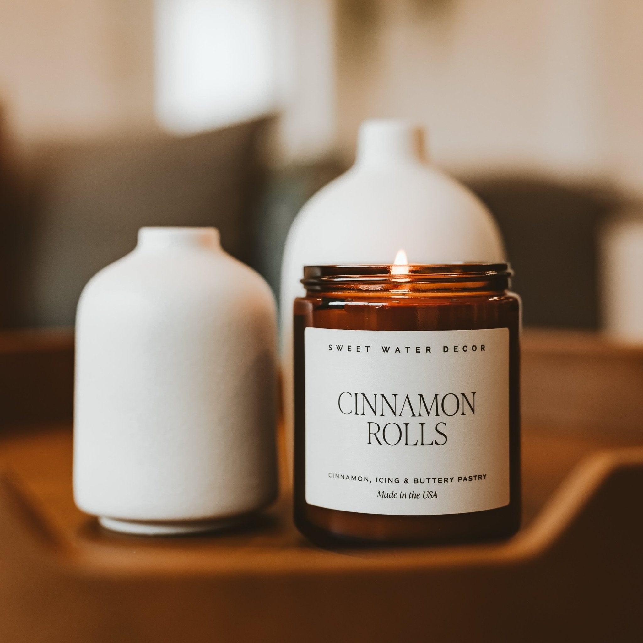 Sweet Water Decor Candles Cinnamon Rolls Soy Candle - Amber Jar - 9 oz