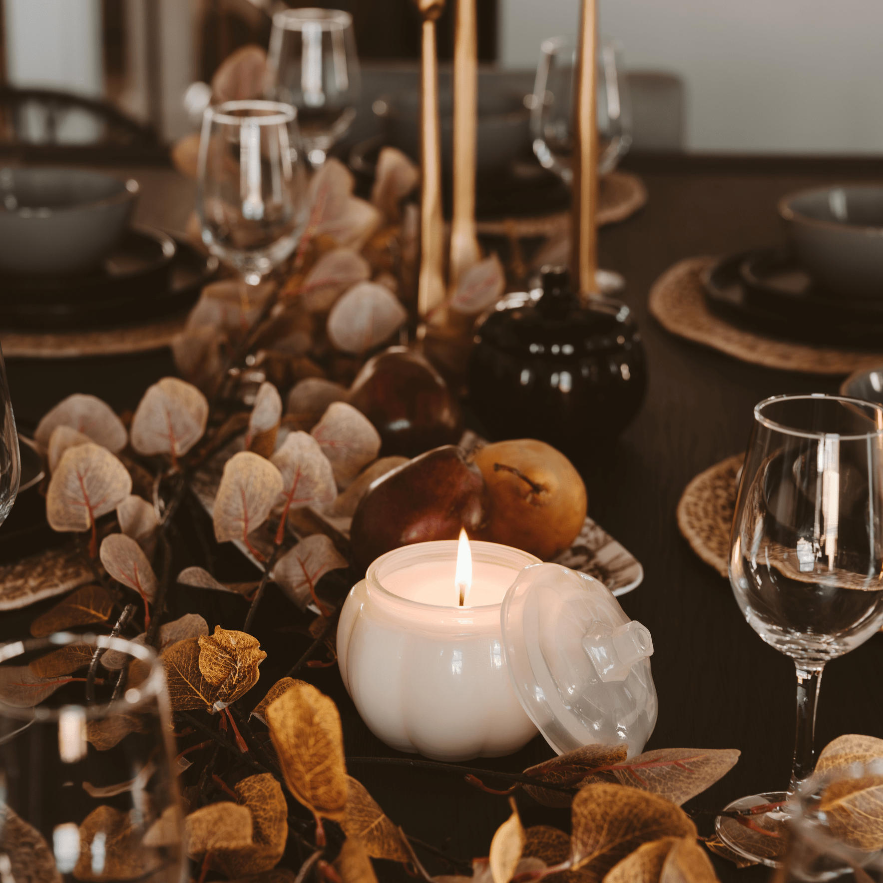 Warm and Cozy Soy Candle - White Translucent Glass Pumpkin Jar - 20 oz