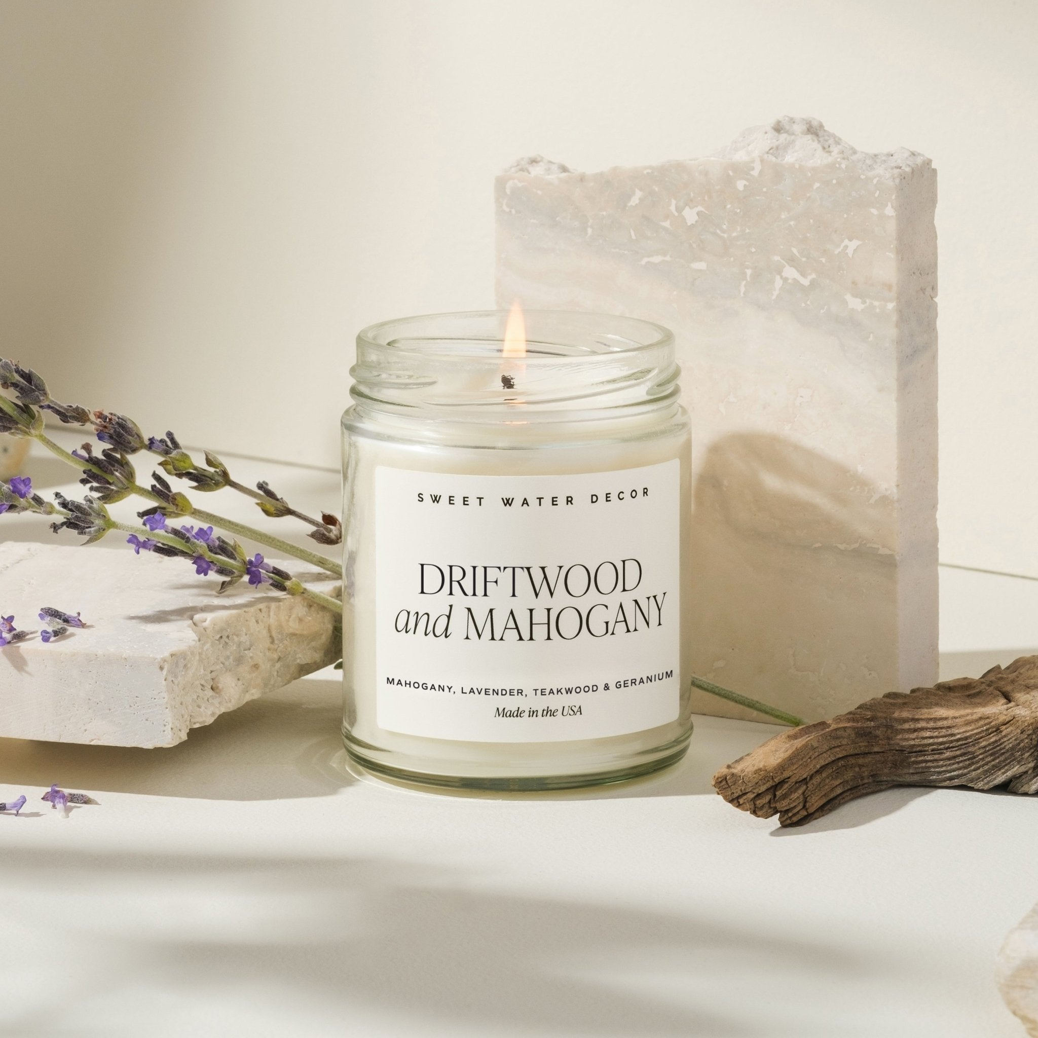 Driftwood and Mahogany Soy Candle - Clear Jar - 9 oz - My American Goods