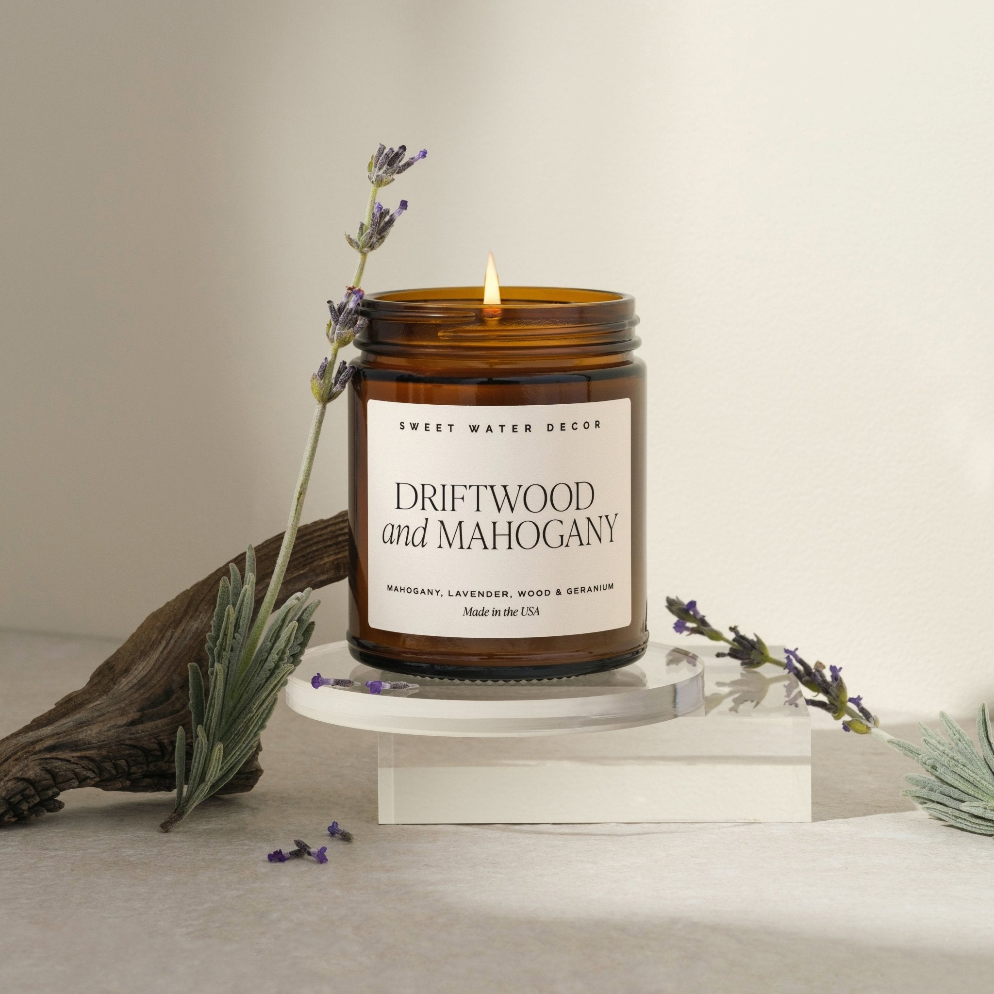 Driftwood and Mahogany Soy Candle - Amber Jar - 9 oz - My American Goods
